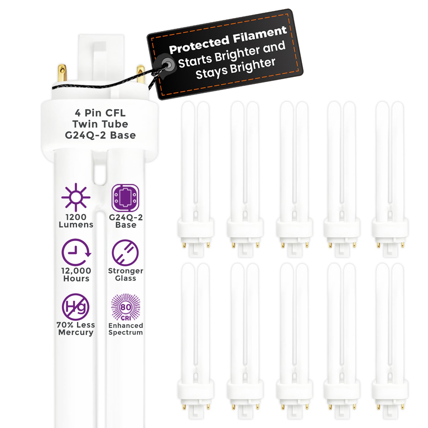 CF18W/865/DT/4P 18W Compact Fluorescent Double Twin Lamp 6500K Daylight Deluxe G24q-2 4-Pin Base
