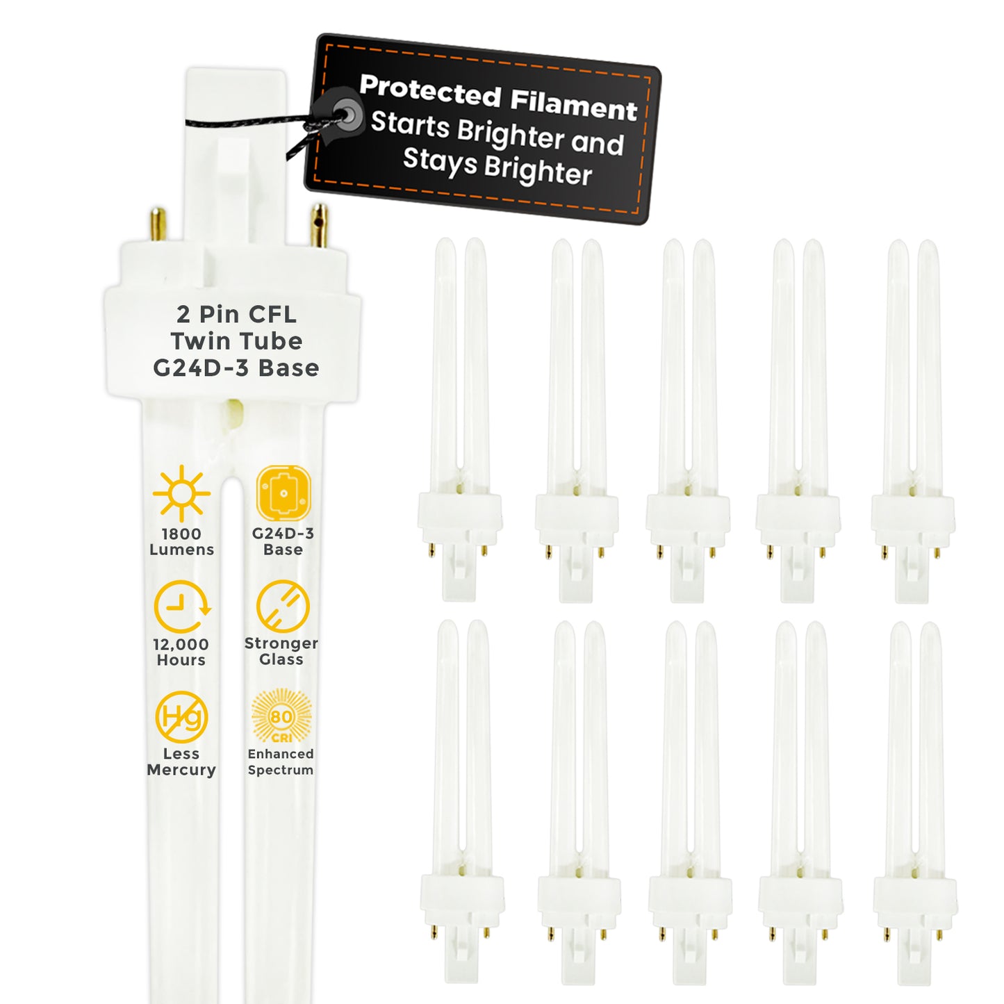 CF26W/827/DT/2P 26W Compact Fluorescent Light Bulb – 2700K Warm White Double Tube 2-Pin CFL Lamp
