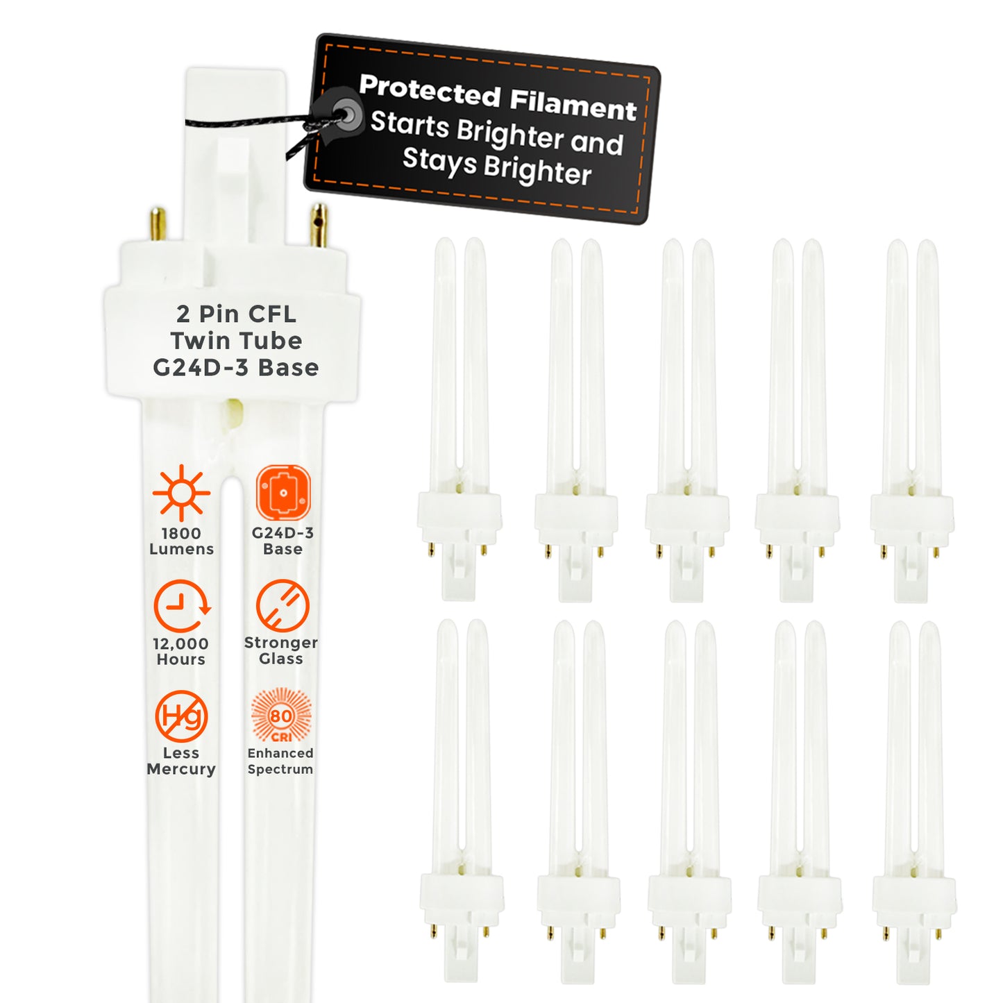CF26W/830/DT/2P 26W Compact Fluorescent Light Bulb – 3000K Warm White Double Tube 2-Pin CFL Lamp