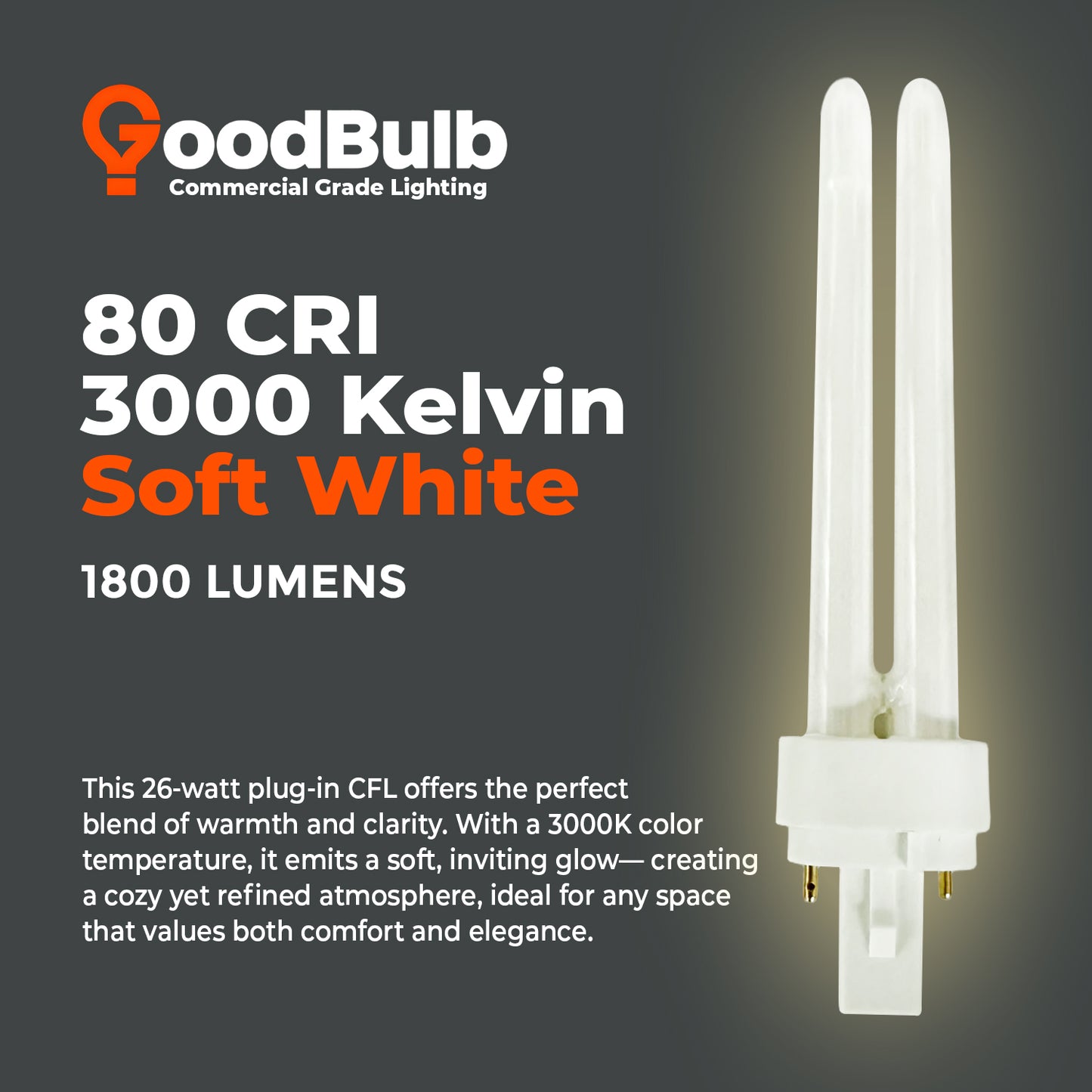 3000K warm white compact fluorescent bulb – CF26W/830/DT/2P double tube CFL color temperature lighting