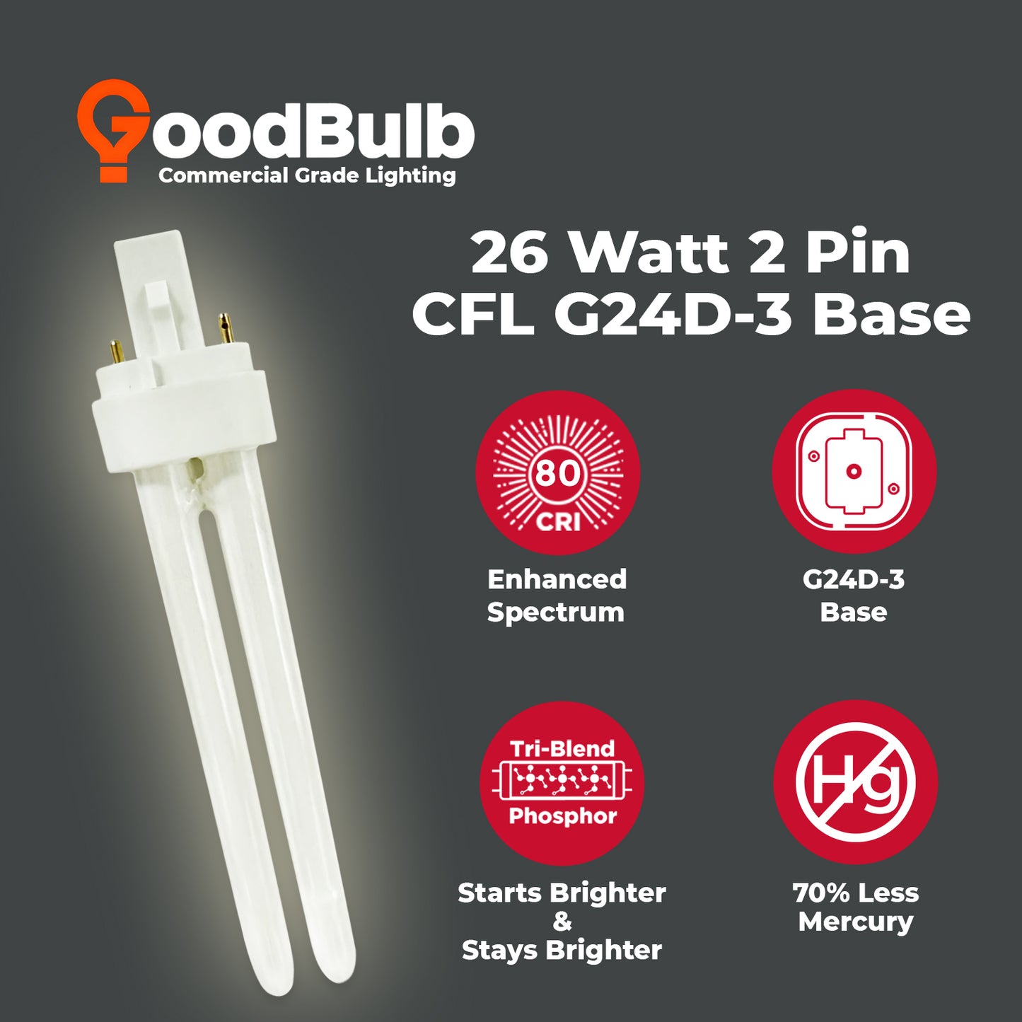 Energy-efficient CF26W/835/DT/2P double tube CFL bulb with 3500K neutral white light, long life, and eco-friendly design