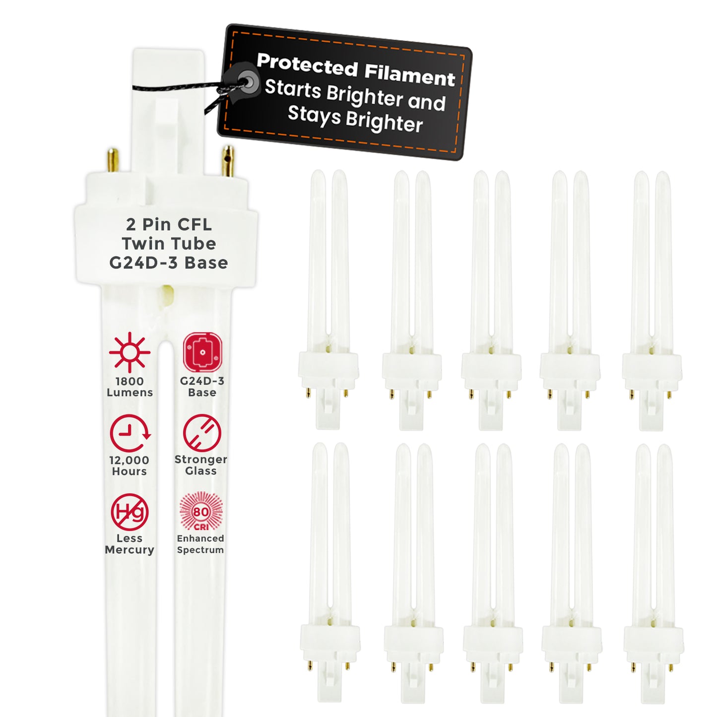 CF26W/835/DT/2P 26W Compact Fluorescent Light Bulb – 3500K Neutral White Double Tube 2-Pin CFL Lamp