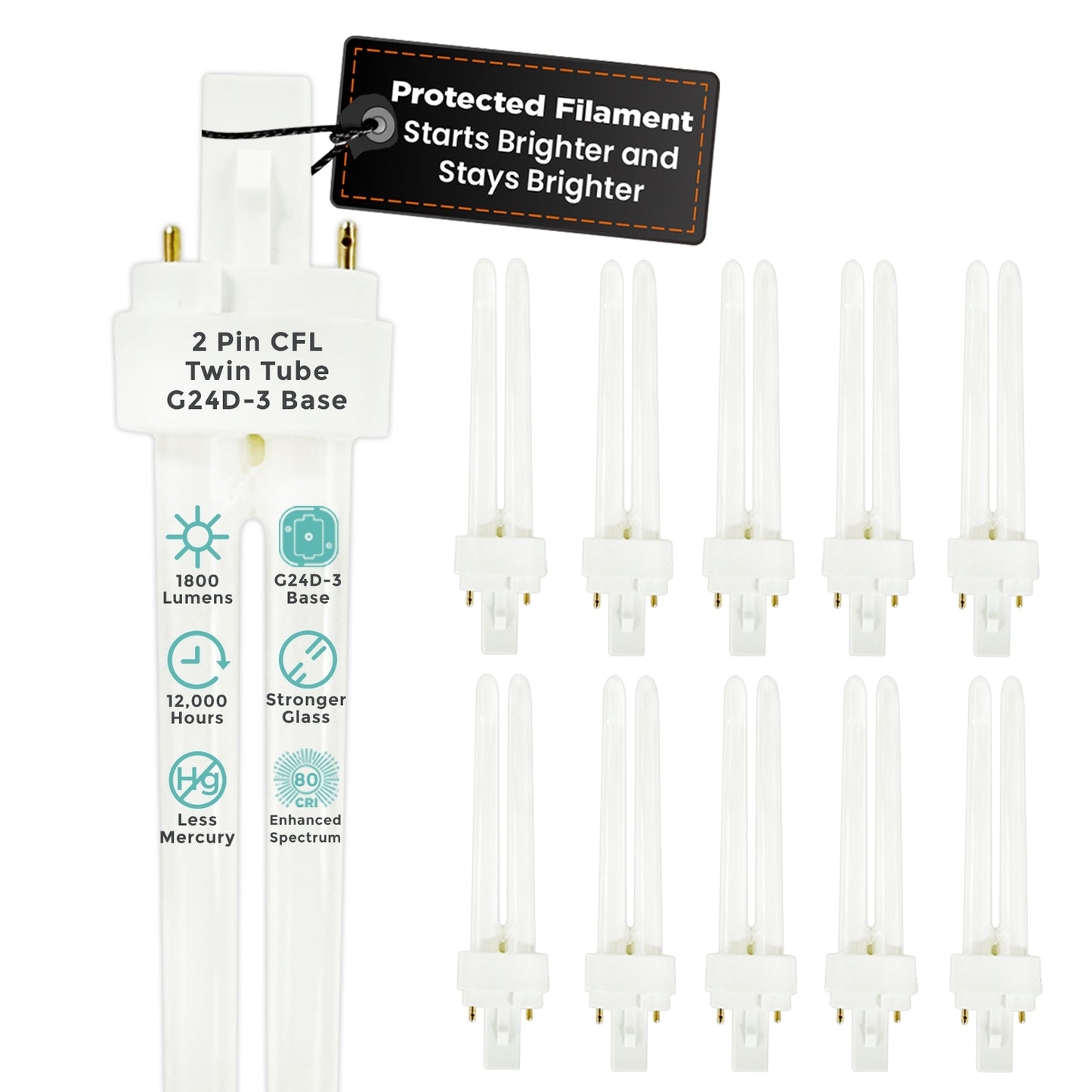CF26W/841/DT/2P 26W Compact Fluorescent Light Bulb – 4100K Cool White Double Tube 2-Pin CFL Lamp