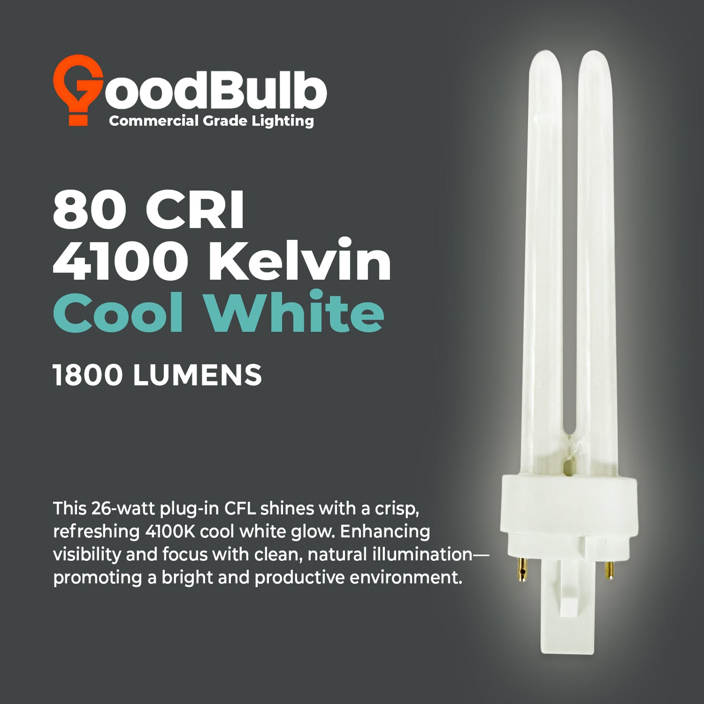 4100K cool white compact fluorescent bulb – CF26W/841/DT/2P double tube CFL color temperature lighting