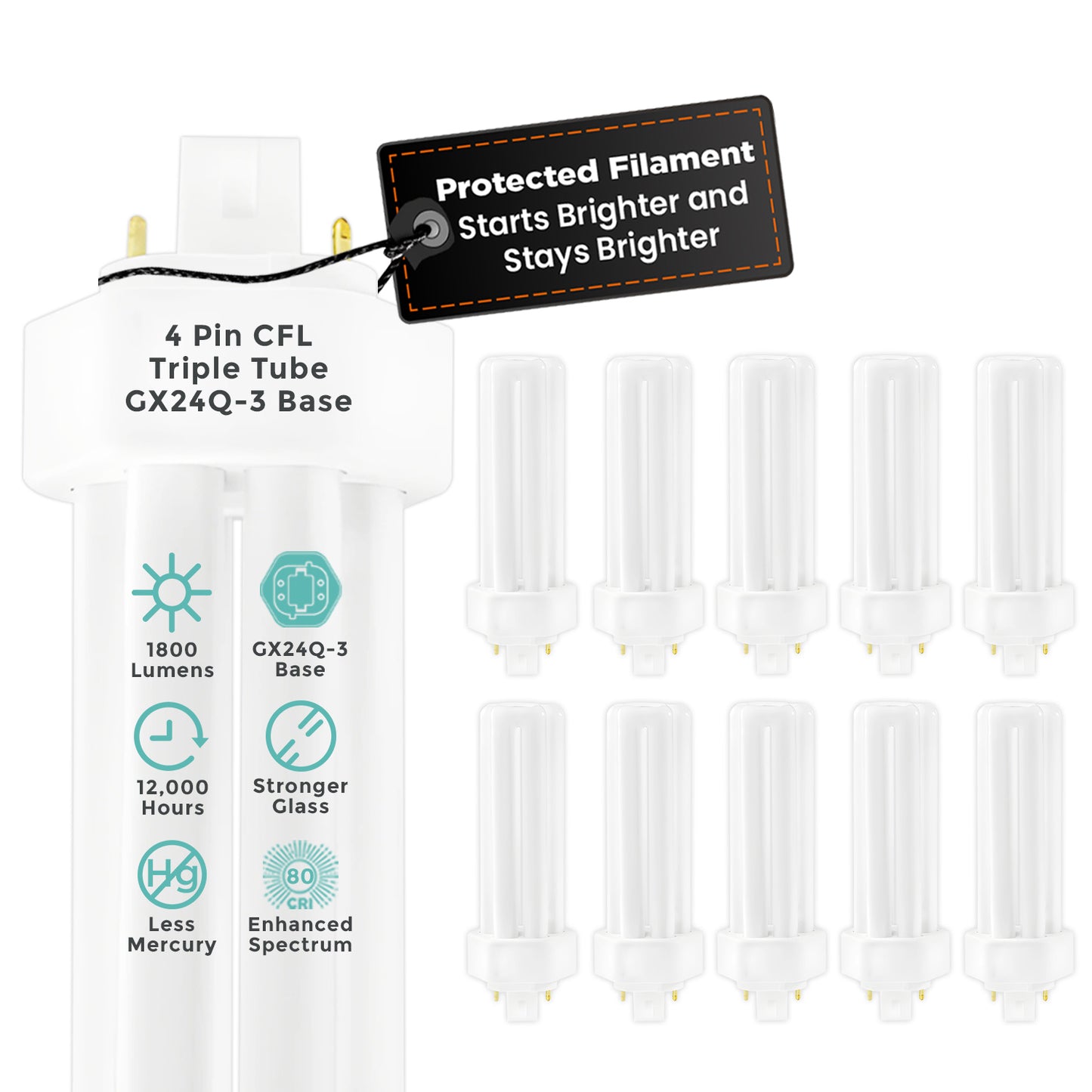 CF26W/841/TT/4P 26-watt triple tube compact fluorescent light bulb – 4100K cool white CFL with 4-pin base