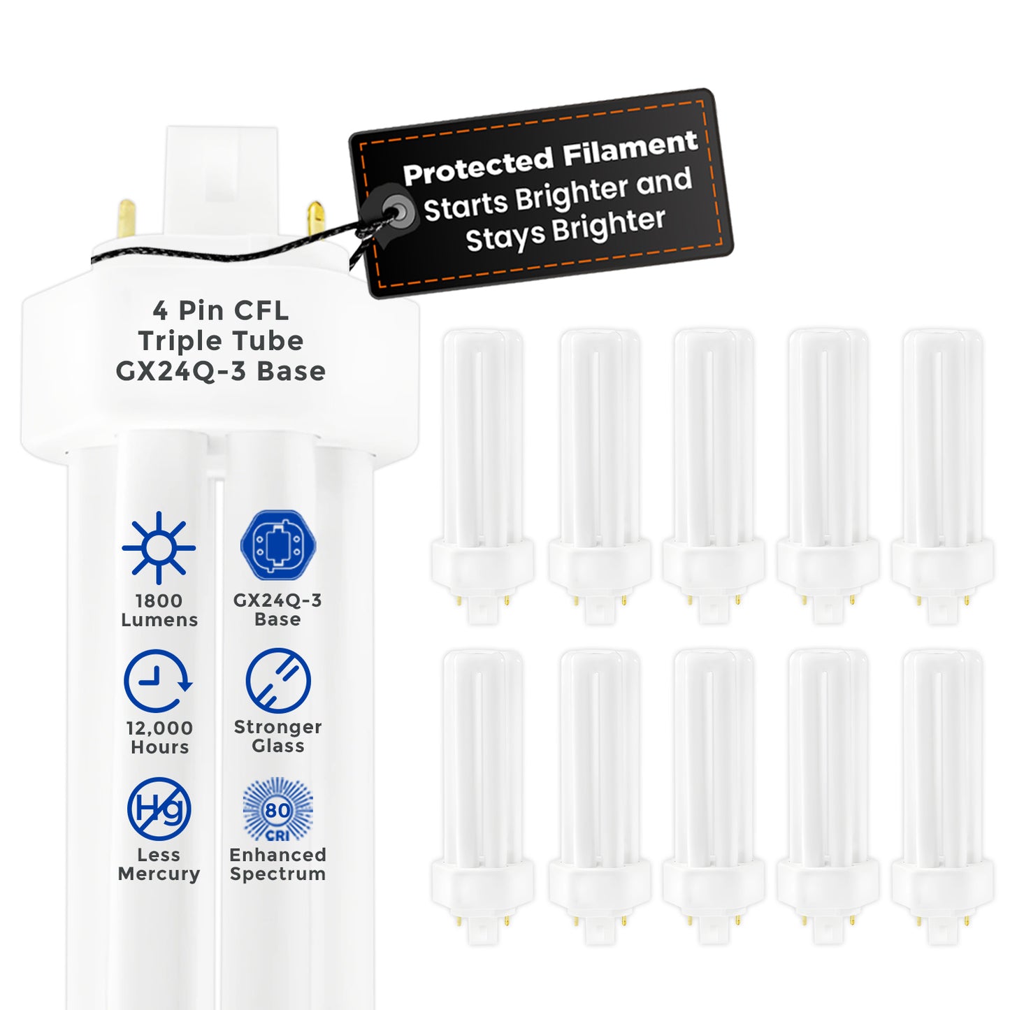 CF26W/850/TT/4P 26-watt triple tube compact fluorescent light bulb – 5000K daylight CFL with 4-pin base