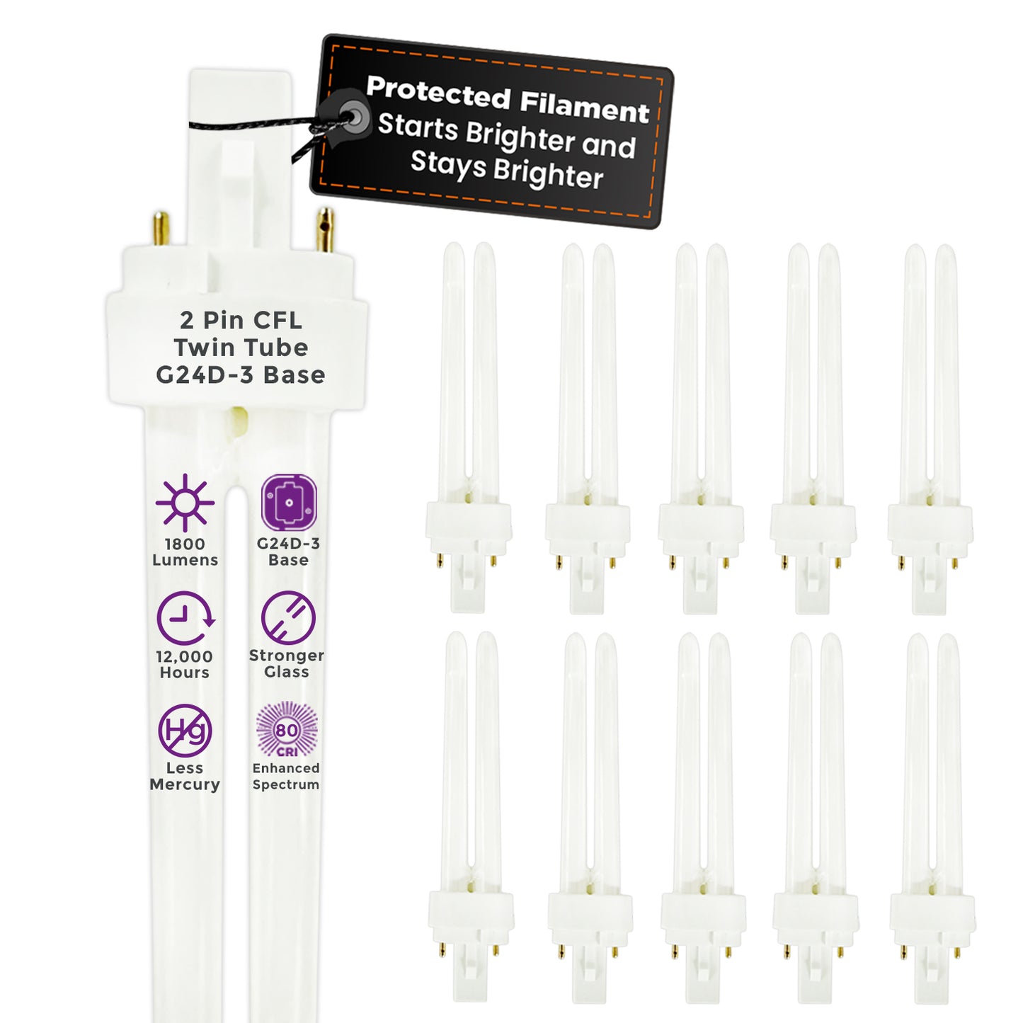 CF26W/865/DT/2P 26W Compact Fluorescent Light Bulb – 6500K Daylight Double Tube 2-Pin CFL Lamp