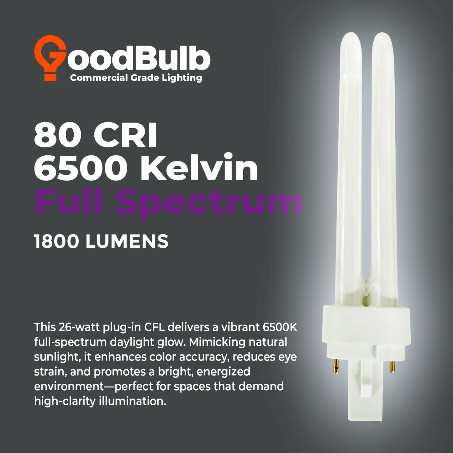 6500K daylight compact fluorescent bulb – CF26W/865/DT/2P double tube CFL color temperature lighting