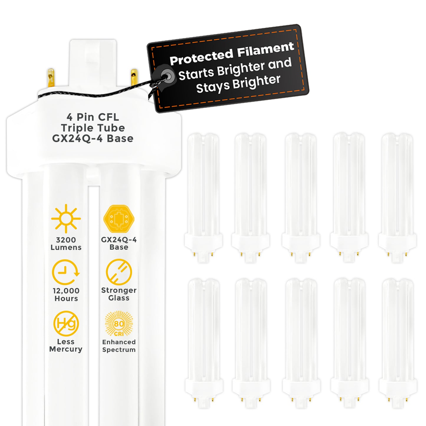 CF42W/827/TT/4P 42W Triple Tube Compact Fluorescent Plug-In Light Bulb with G24q-4 4-pin base – Warm White 2700K