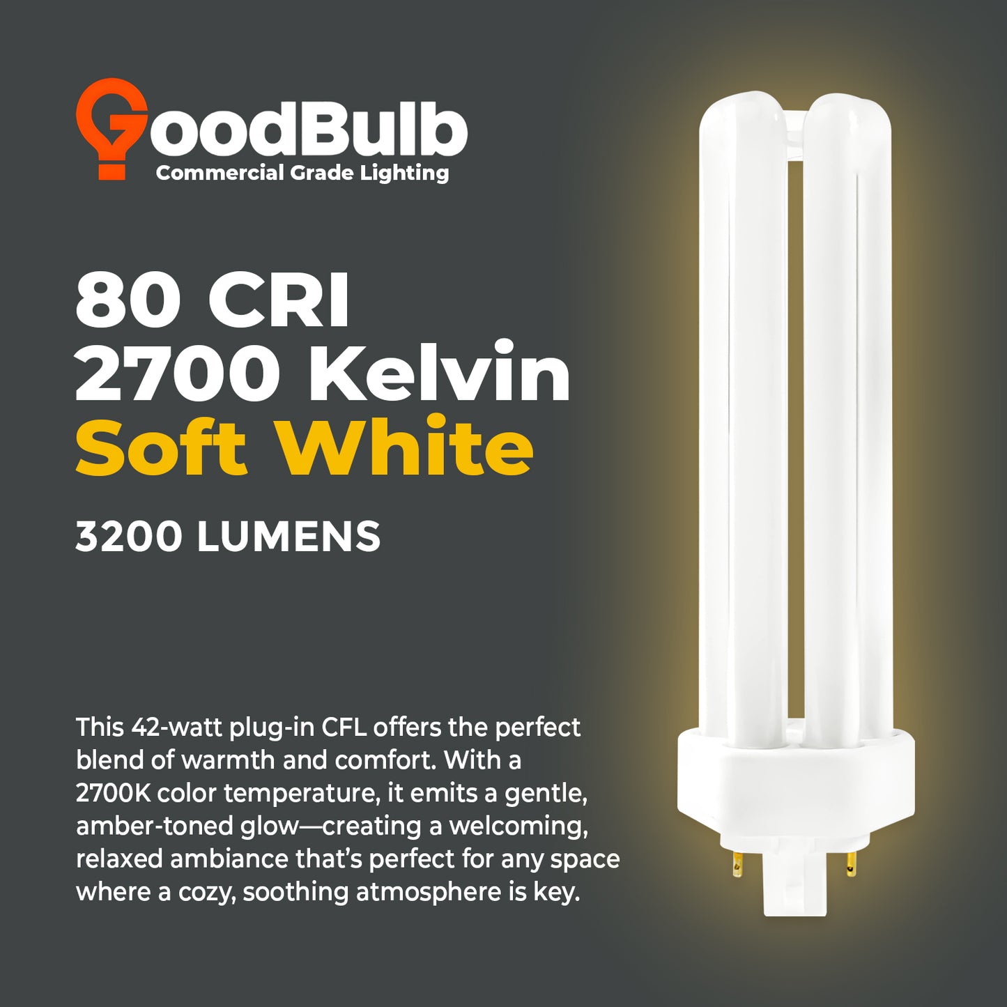 Warm white 2700K light output comparison chart for CF42W/827/TT/4P triple tube CFL bulb