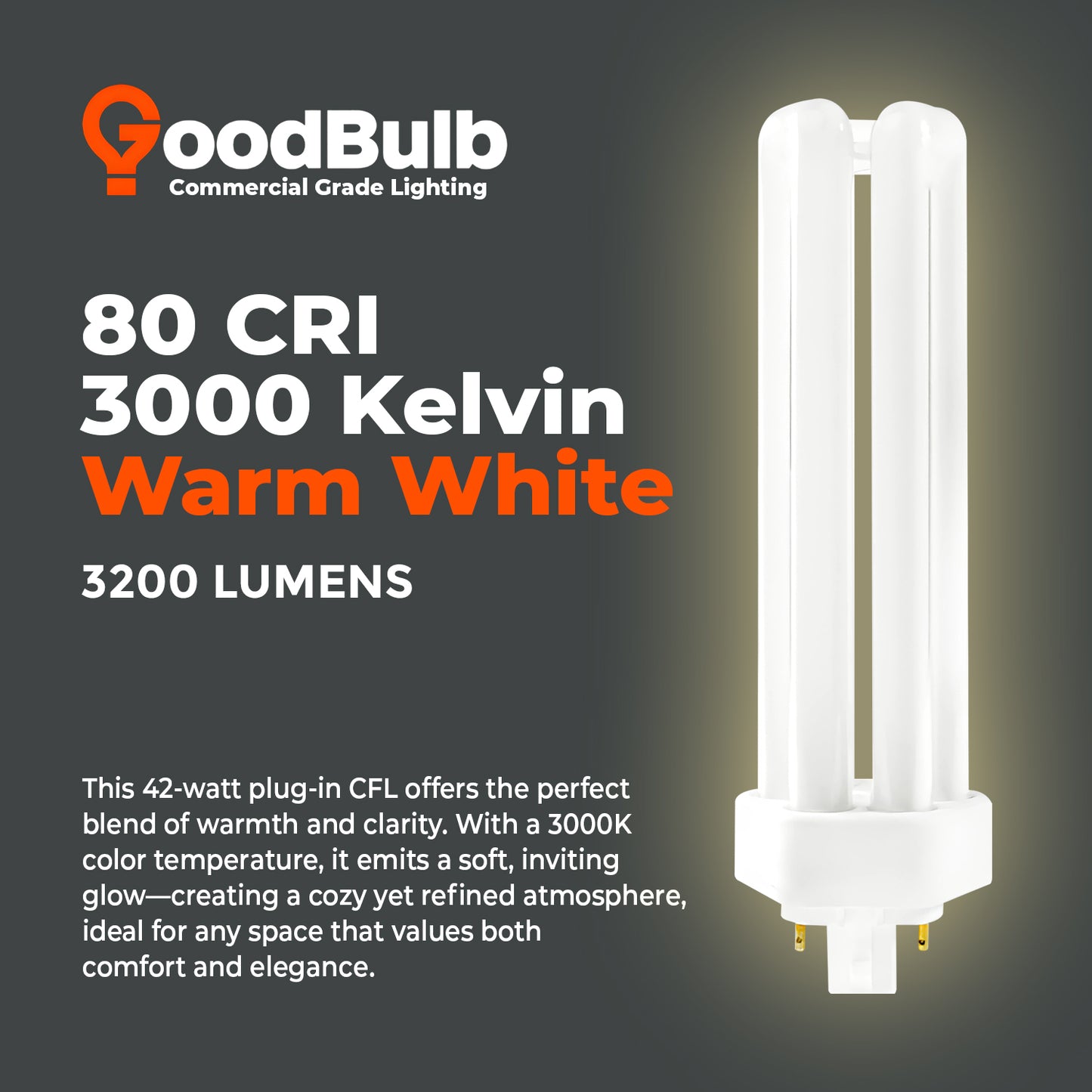 3000K warm white light color output chart for CF42W/830/TT/4P 42W triple tube CFL bulb
