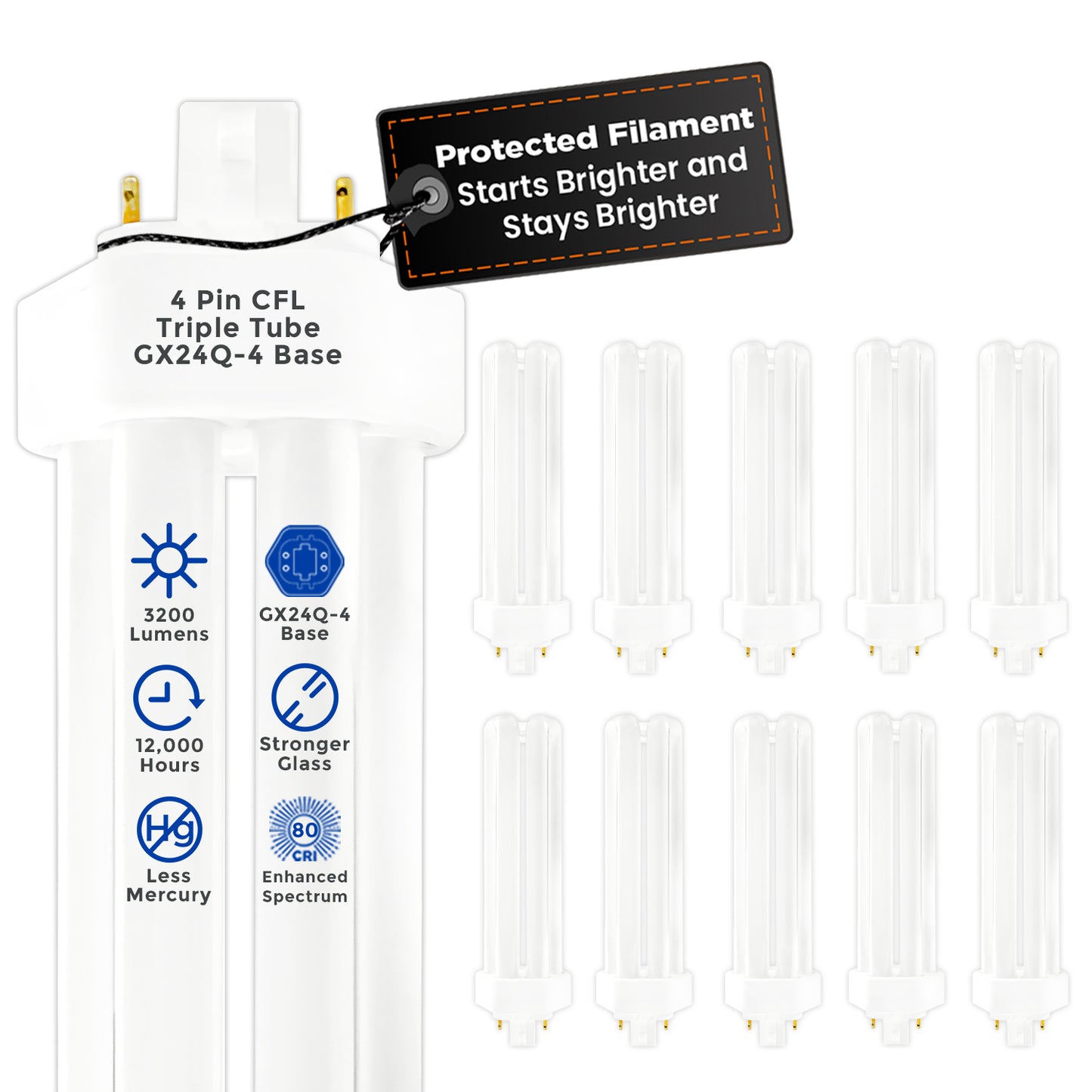 CF42W/850/TT/4P 42W Triple Tube Compact Fluorescent Plug-In Light Bulb with G24q-4 base – 5000K Daylight