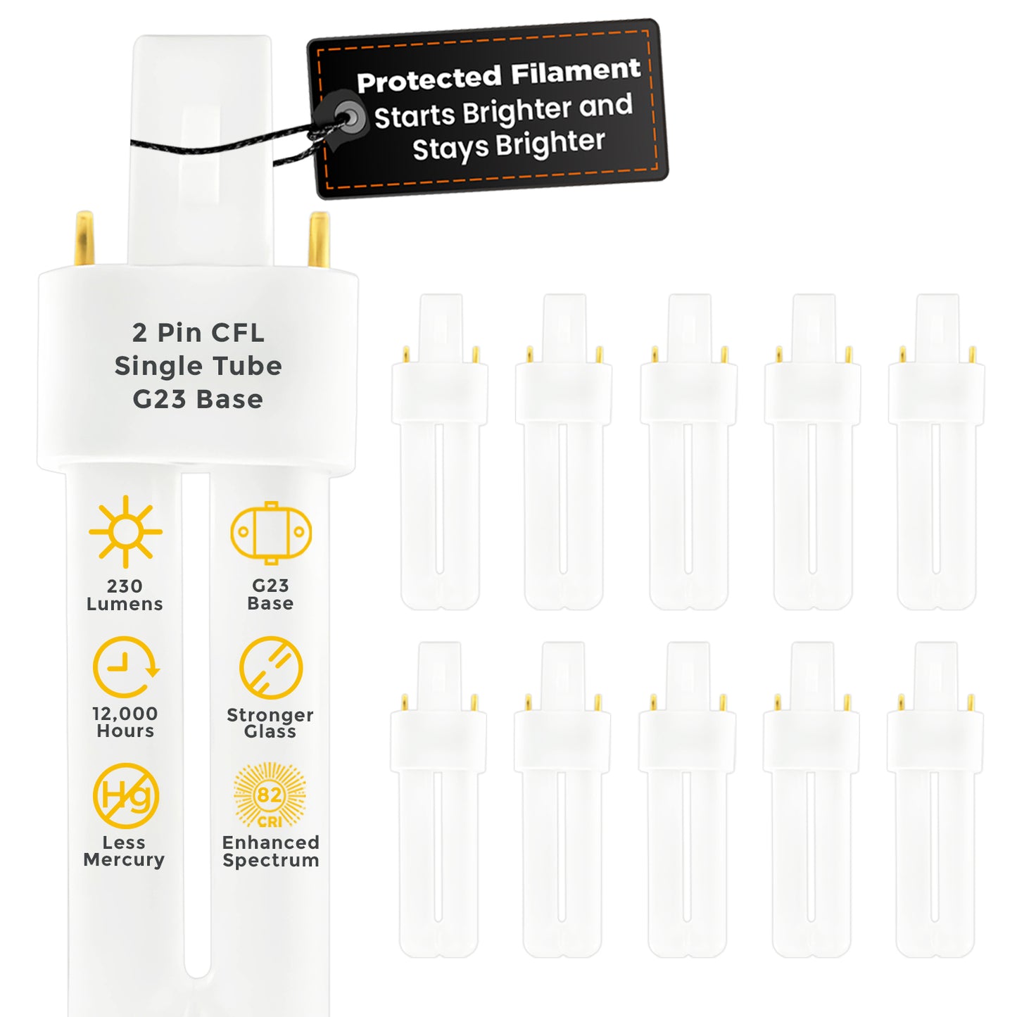 CF5W/827/ST/2P 5W Compact Fluorescent Lamp G23 2-Pin Base – 2700K Soft White CFL Bulb
