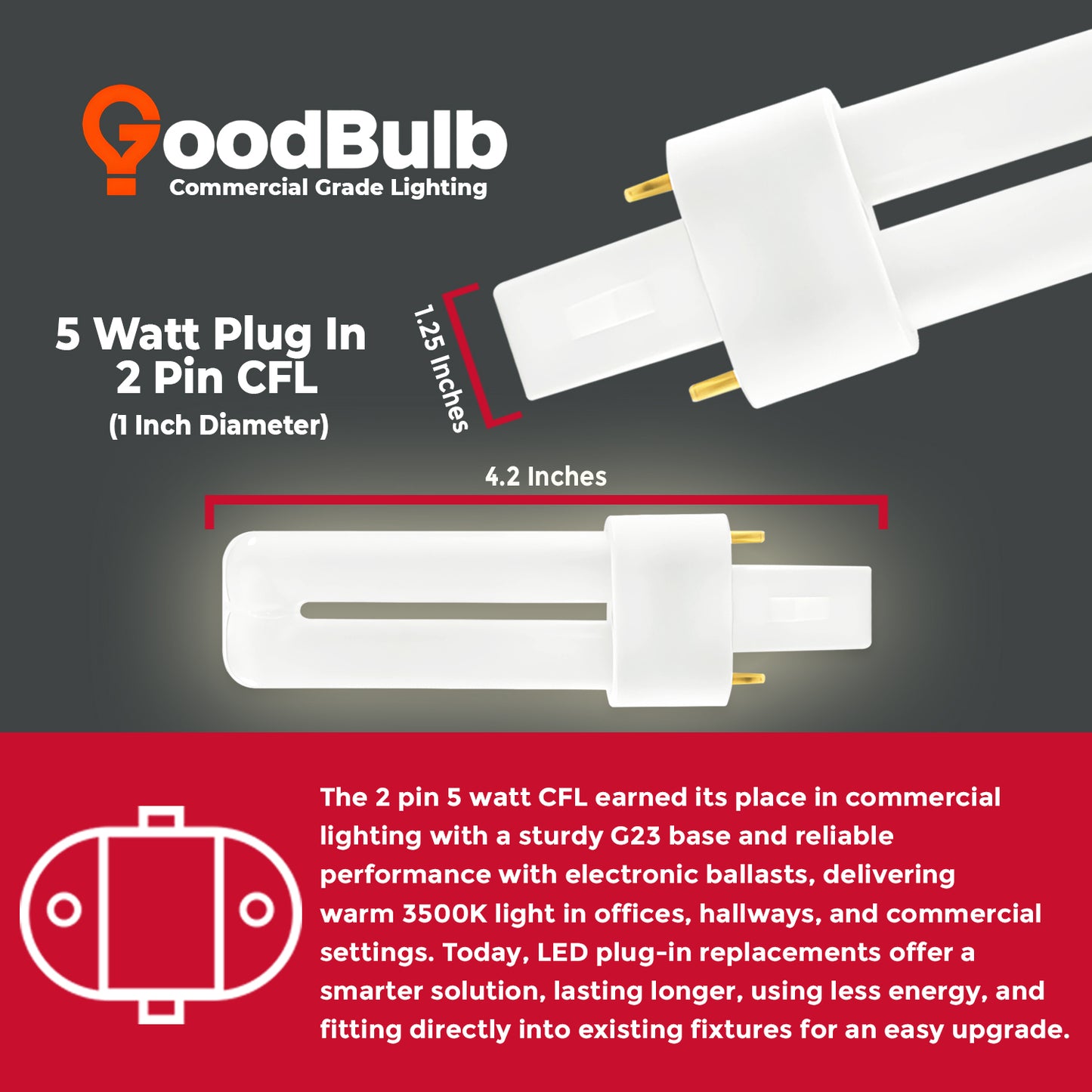 CF5W/835/ST/2P compact fluorescent lamp dimensions with 2-pin G23 base