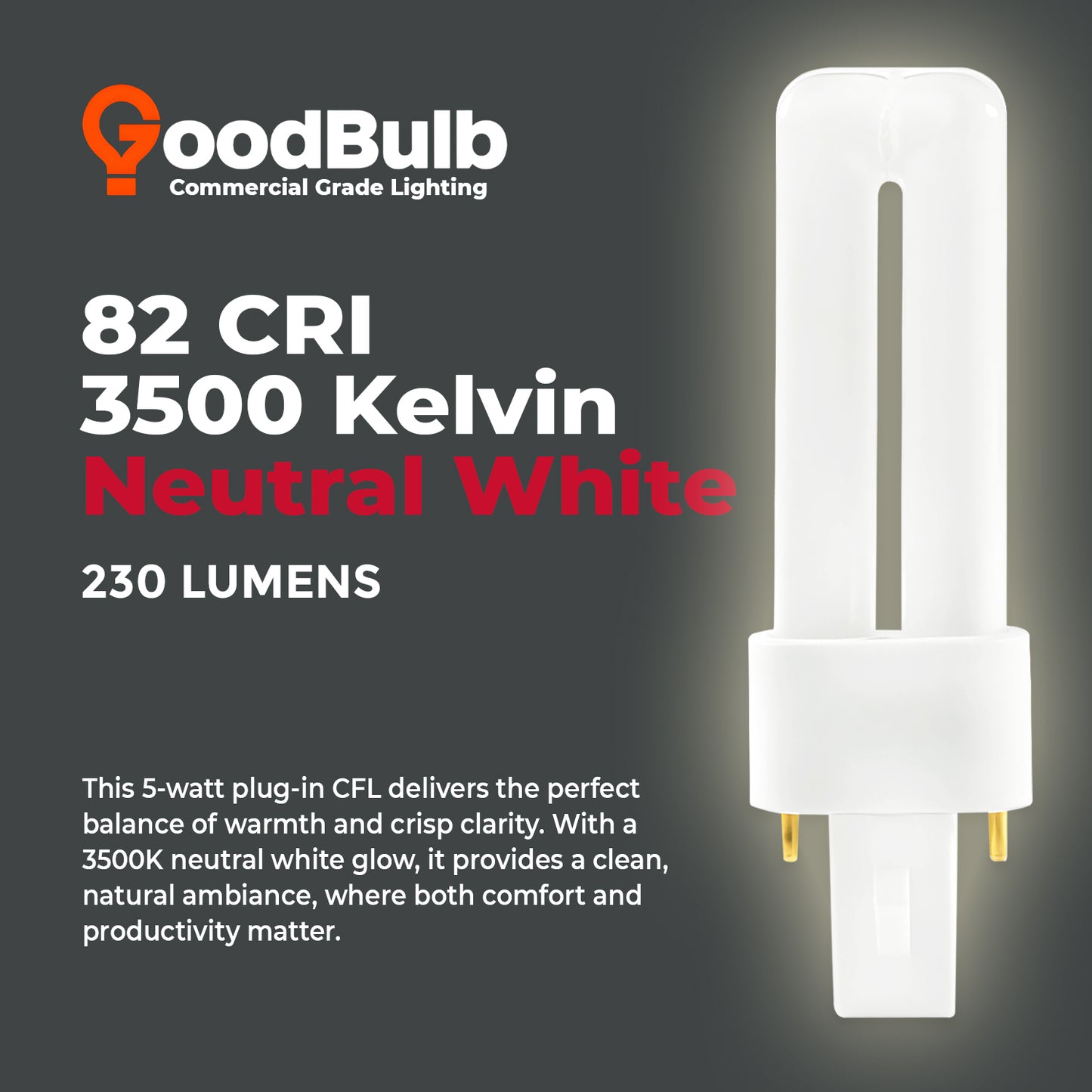 3500K neutral white color temperature CFL bulb for offices, classrooms, and task lighting