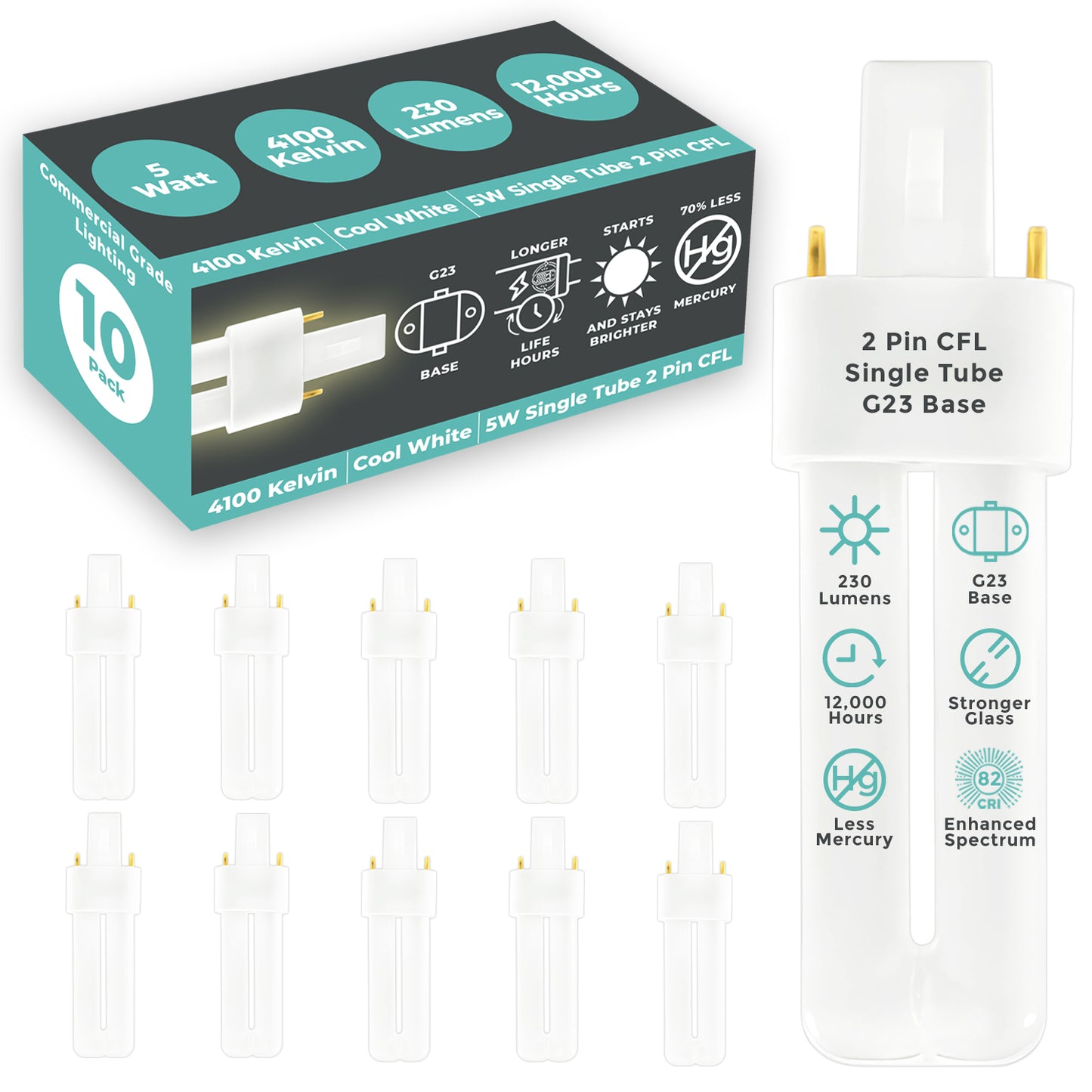 CF5W/841/ST/2P 5-Watt Compact Fluorescent Lamp – G23 2-Pin Base – 4100K Cool White