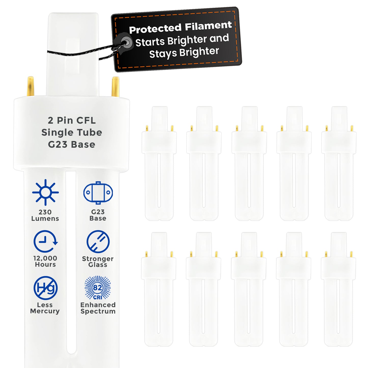 CF5W/850/ST/2P 5W Compact Fluorescent Lamp G23 2-Pin Base 5000K Pure White CFL bulb front view