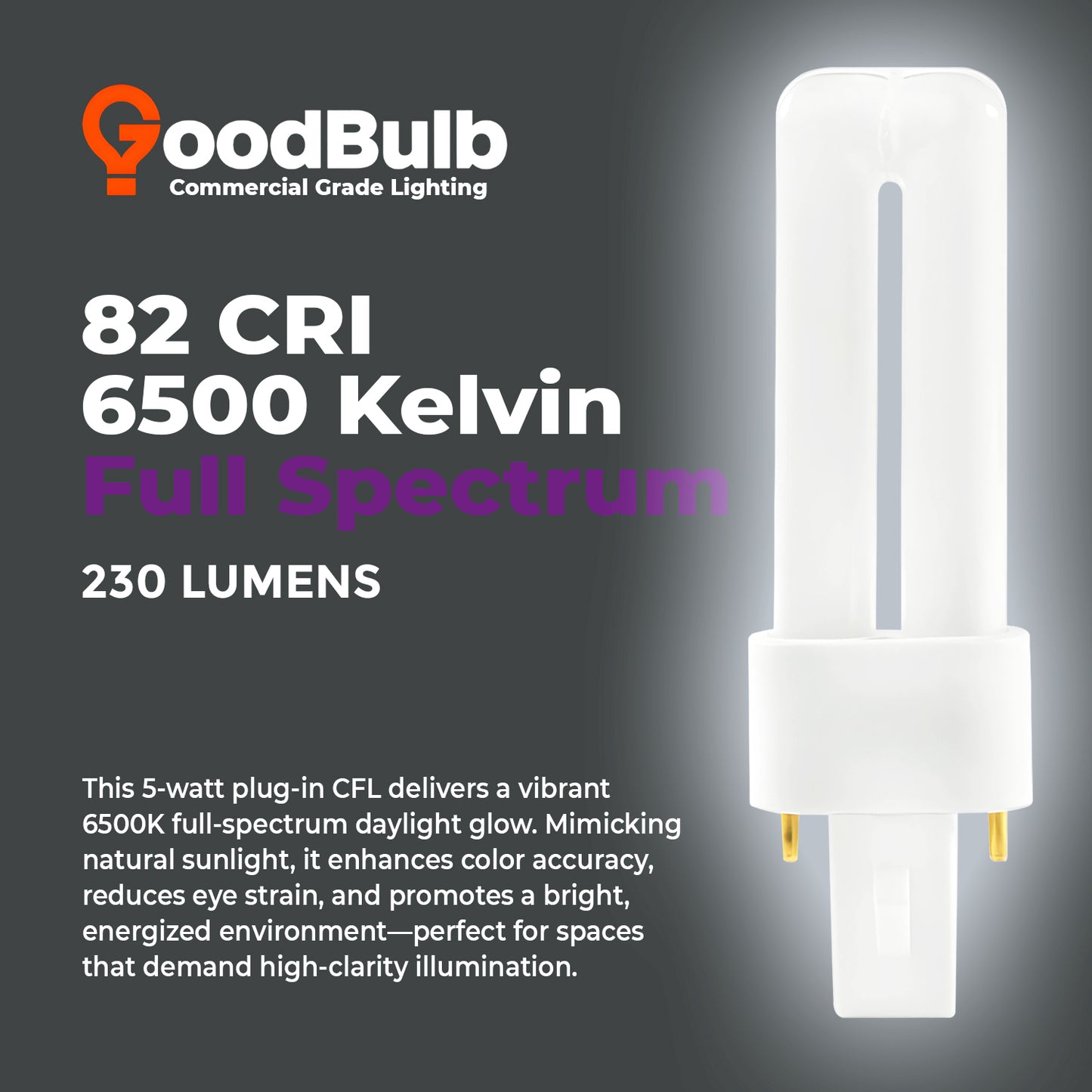 Lighting comparison chart showing CF5W/865/ST/2P 6500K full spectrum daylight color temperature