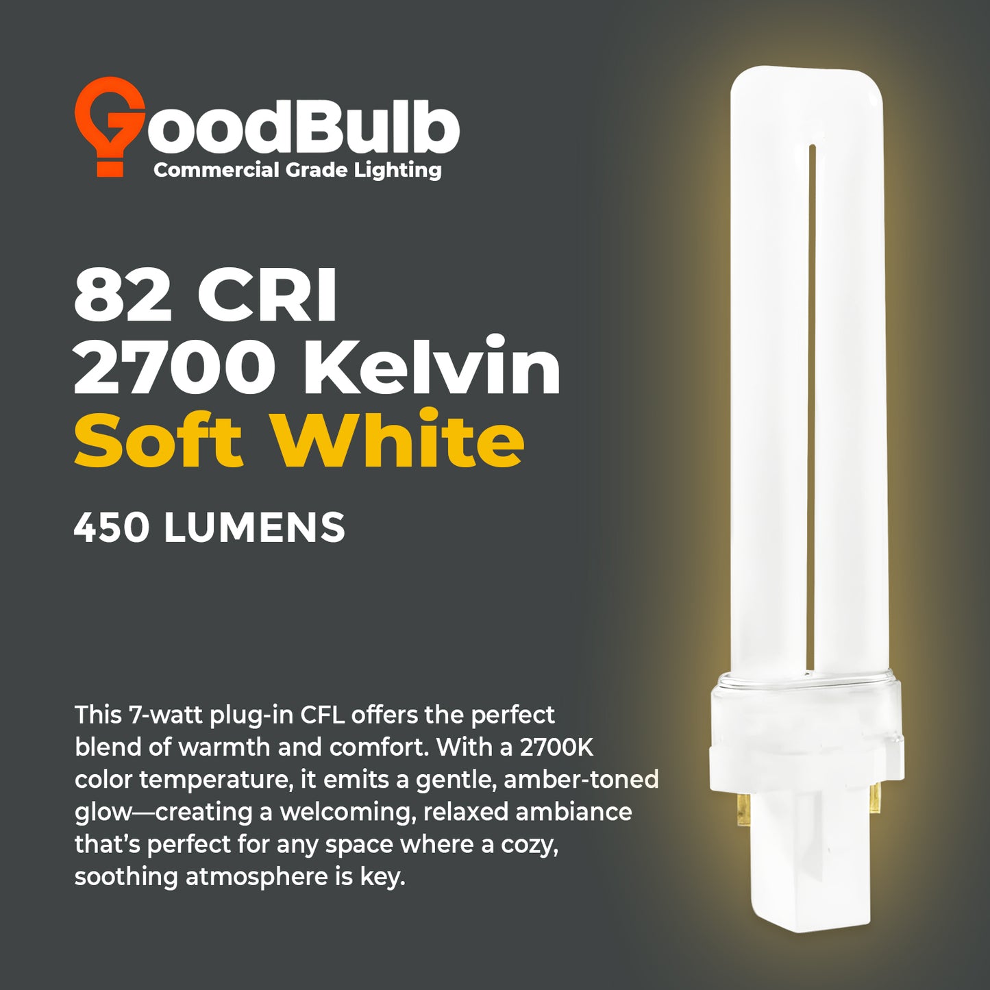 Lighting comparison chart showing CF7W/827/ST/2P 2700K soft white warm color temperature