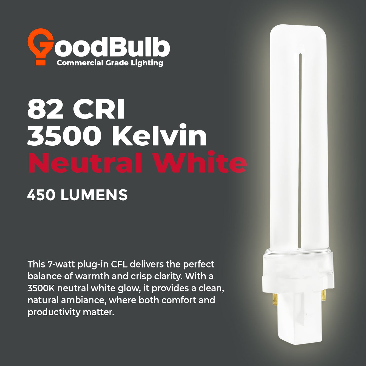 Lighting comparison chart showing CF7W/835/ST/2P 3500K neutral white color temperature