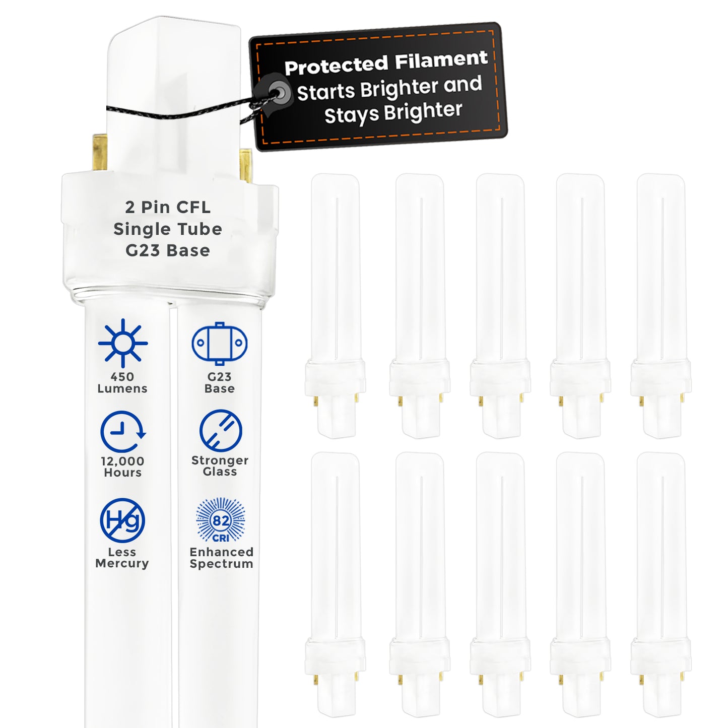 CF7W/850/ST/2P Compact Fluorescent Lamp 7W CFL Plug-In Bulb 5000K Pure White G23 Base