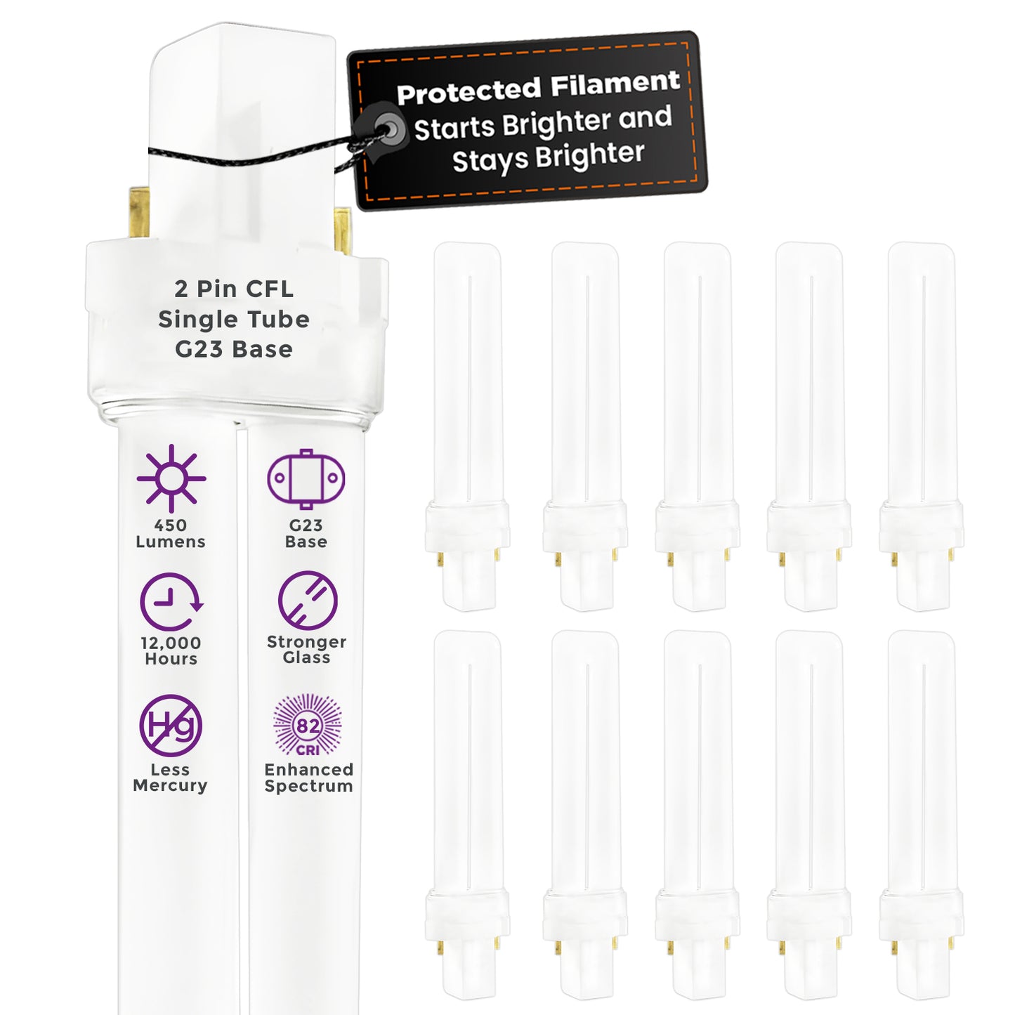 CF7W/865/ST/2P Compact Fluorescent Lamp 7W CFL Plug-In Bulb 6500K Full Spectrum G23 Base