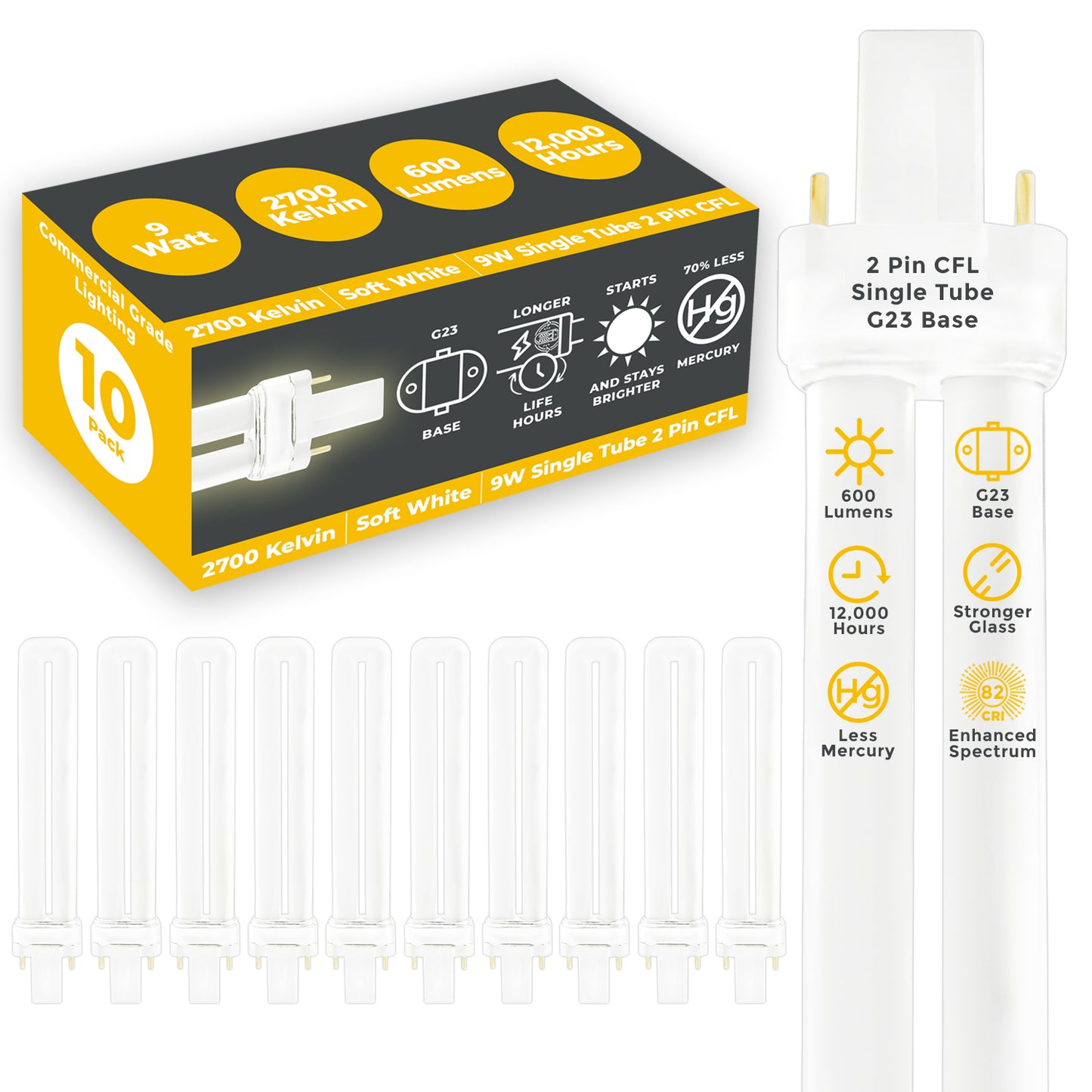 GoodBulb CF9W/827 9W CFL Light Bulb – Warm Soft White Light for G23 Fixtures