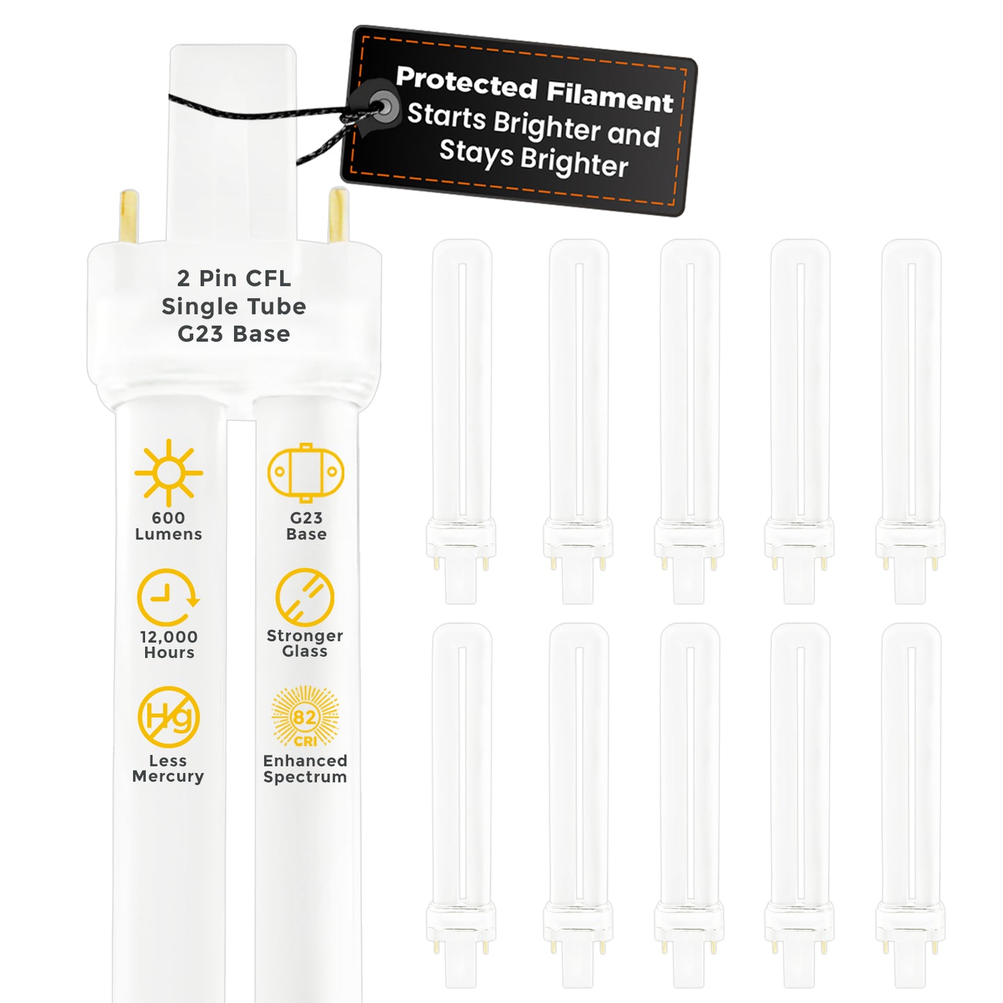 CF9W/827/ST/2P Compact Fluorescent Lamp 9W CFL Plug-In Bulb 2700K Soft White G23 Base