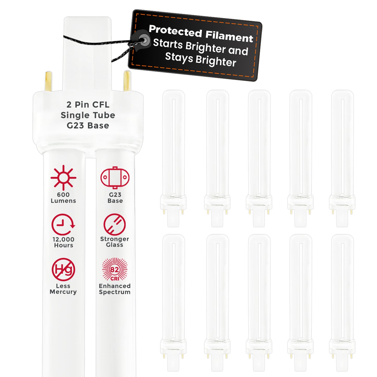 CF9W/835/ST/2P Compact Fluorescent Lamp 9W CFL Plug-In Bulb 3500K Neutral White G23 Base