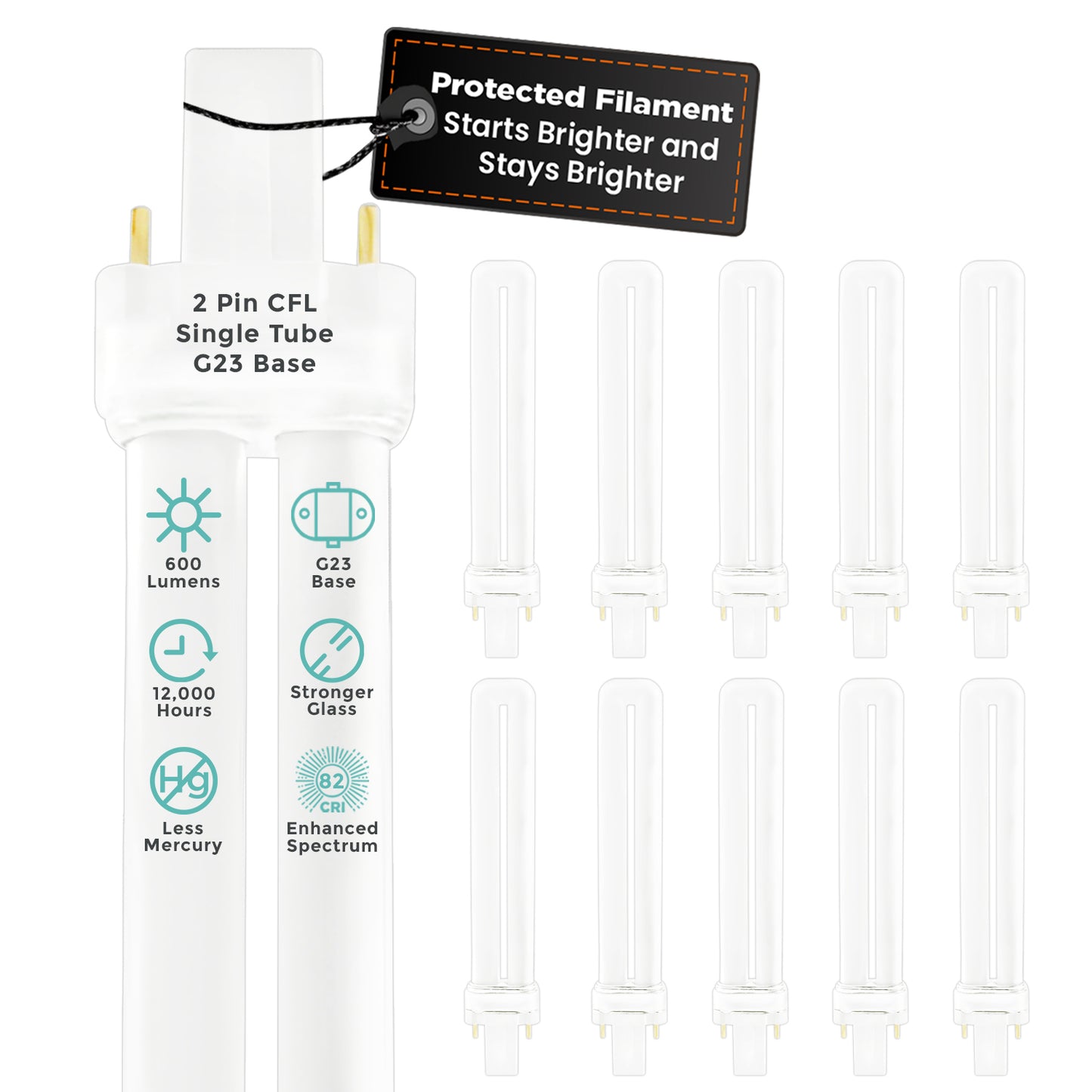 CF9W/841/ST/2P Compact Fluorescent Lamp 9W CFL Plug-In Bulb 4100K Cool White G23 Base