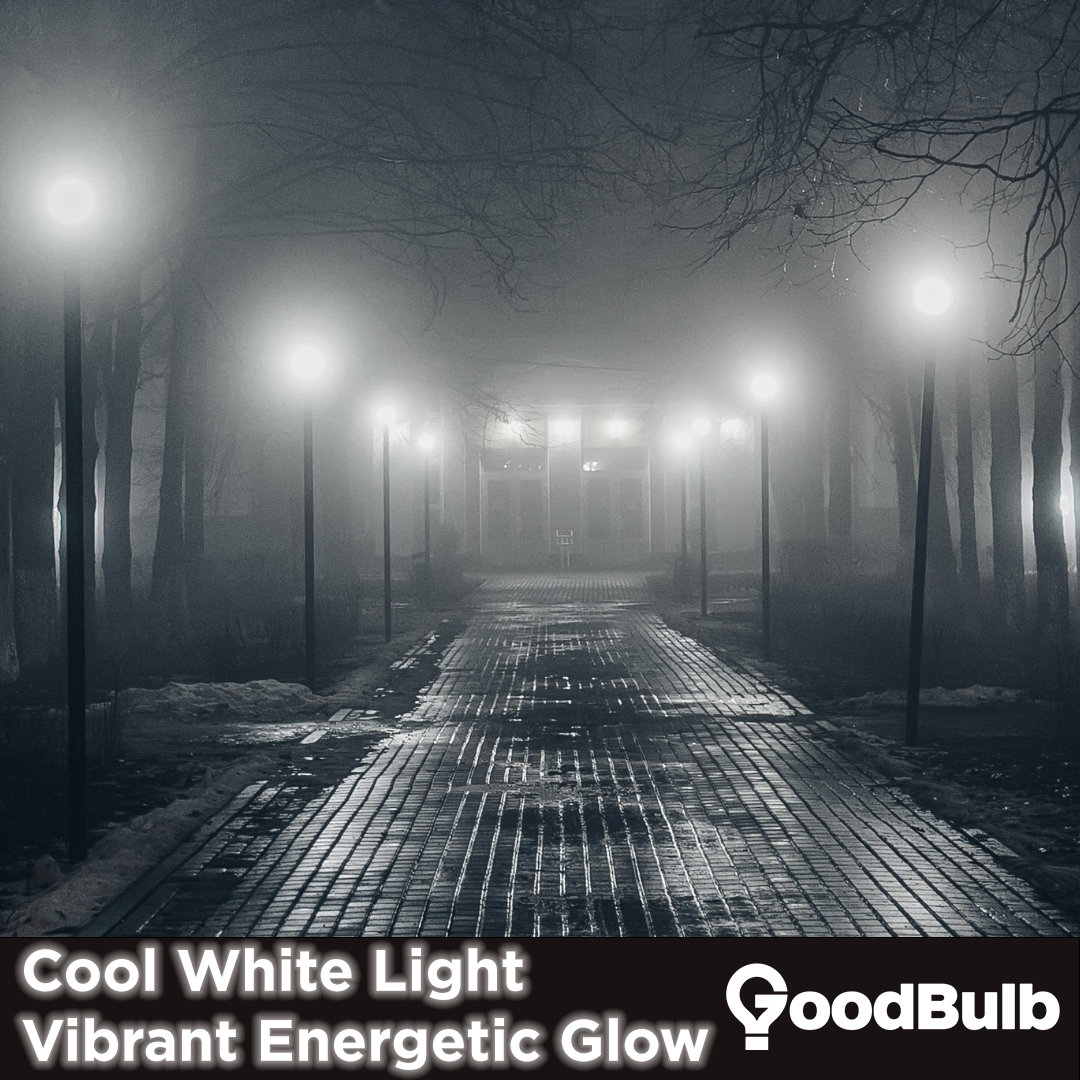 GoodBulb's cool white light with a vibrant energetic glow.