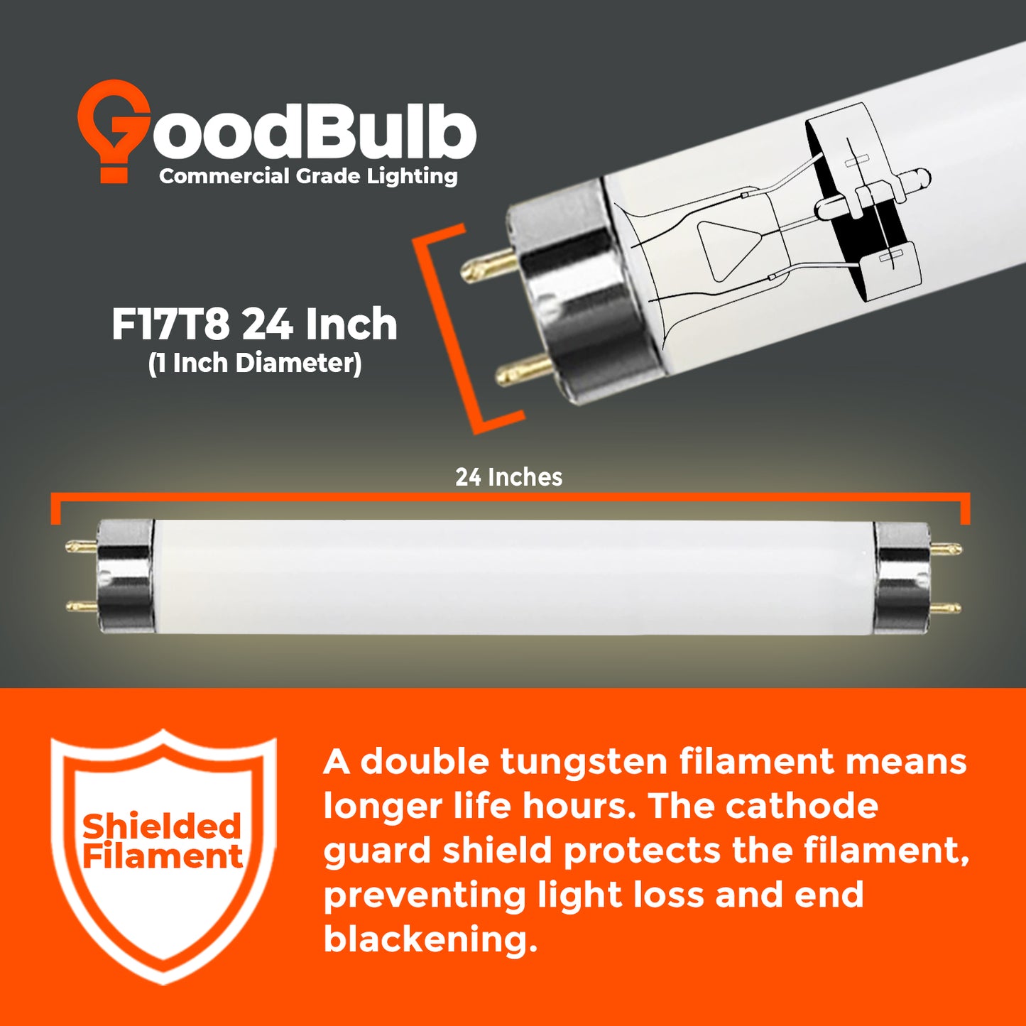 F17T8/830 T8 fluorescent bulb dimensions – 17 watt, 24-inch warm white tube size guide