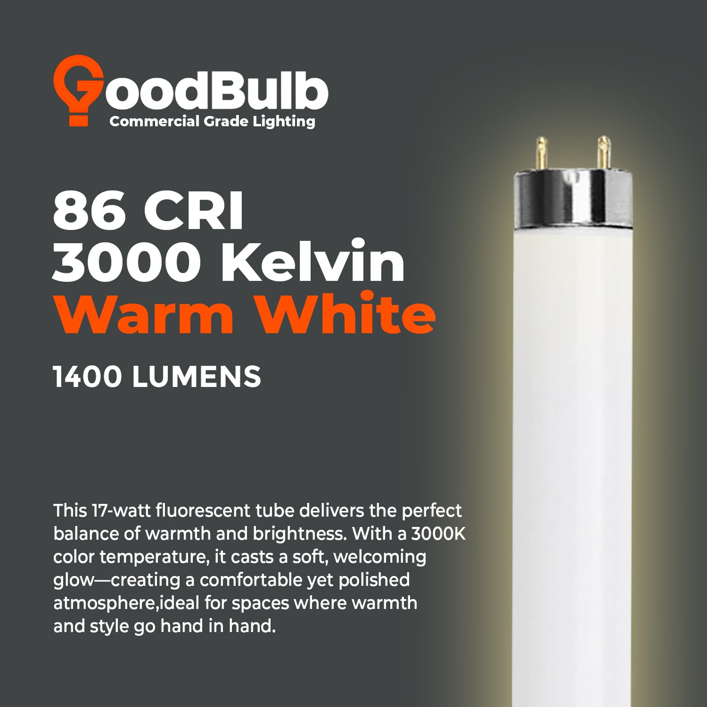 3000K warm white color temperature – F17T8/830 T8 fluorescent lighting tube