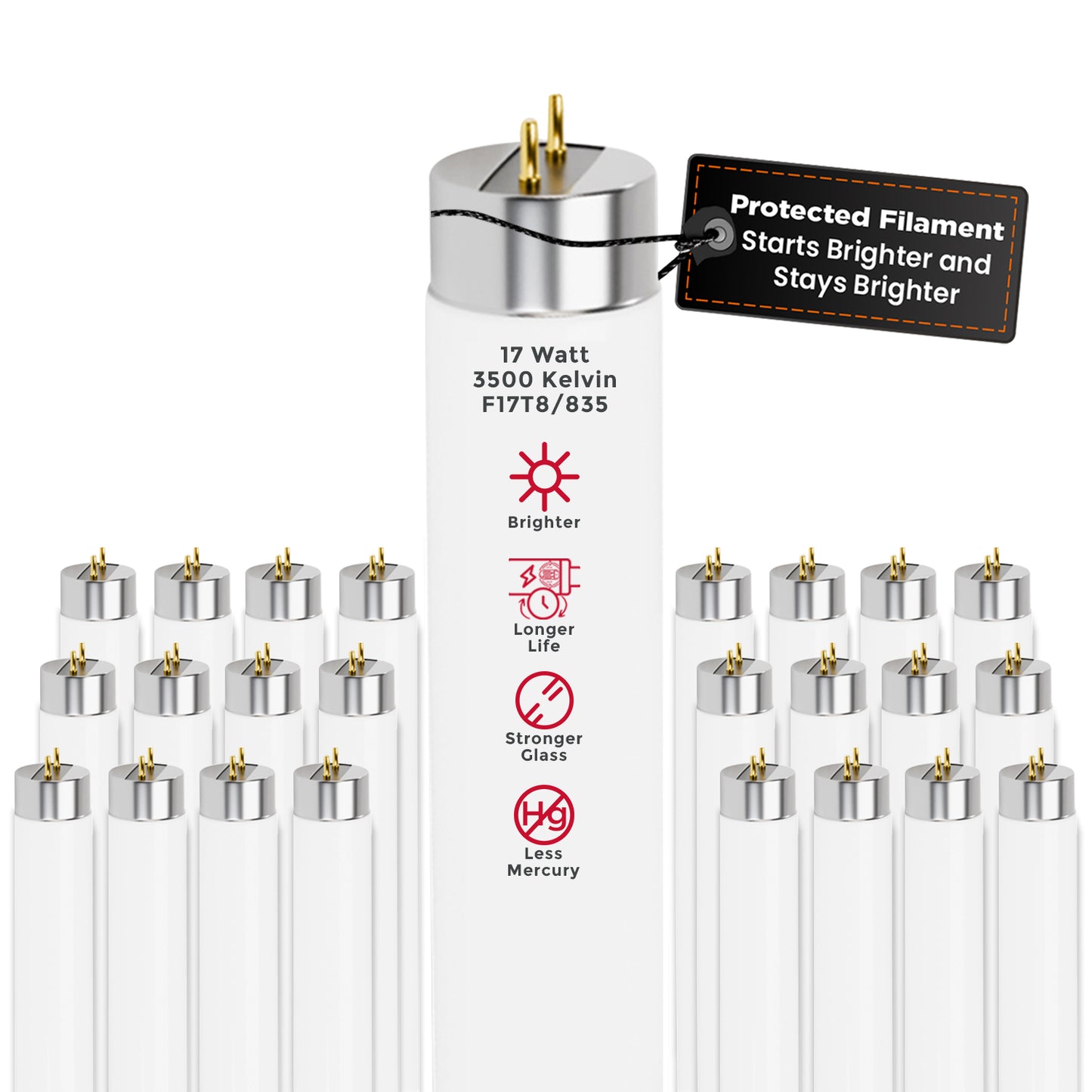 F17T8/835 T8 Fluorescent Light Bulb – 17W 3500K Neutral White 24-inch Tube