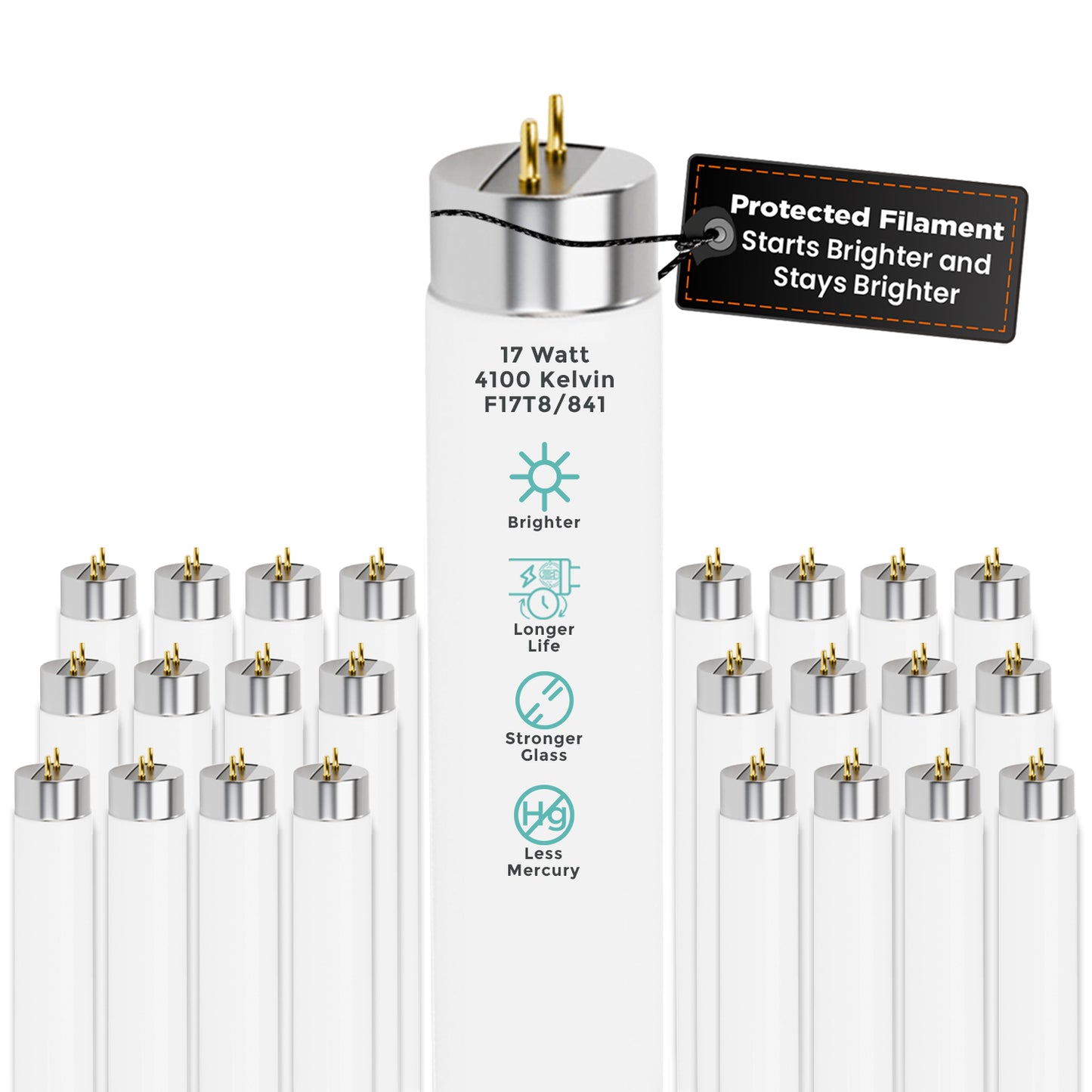 F17T8/841 T8 Fluorescent Light Bulb – 17W 4100K Cool White 24-inch Linear Tube