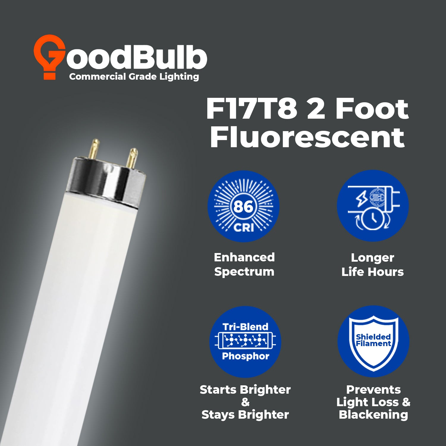 24 inch fluorescent grow light bulb F17T8/850 - 17 Watt 24 Inch T8 Fluorescent Light Bulb - 5000K Pure White - 1400 Lumen