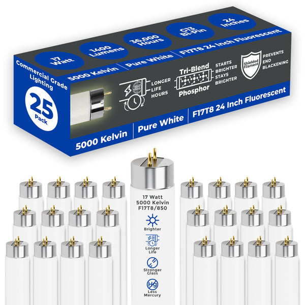 F17T8/850 - 17 Watt 24 Inch T8 Fluorescent Light Bulb - 5000K Pure