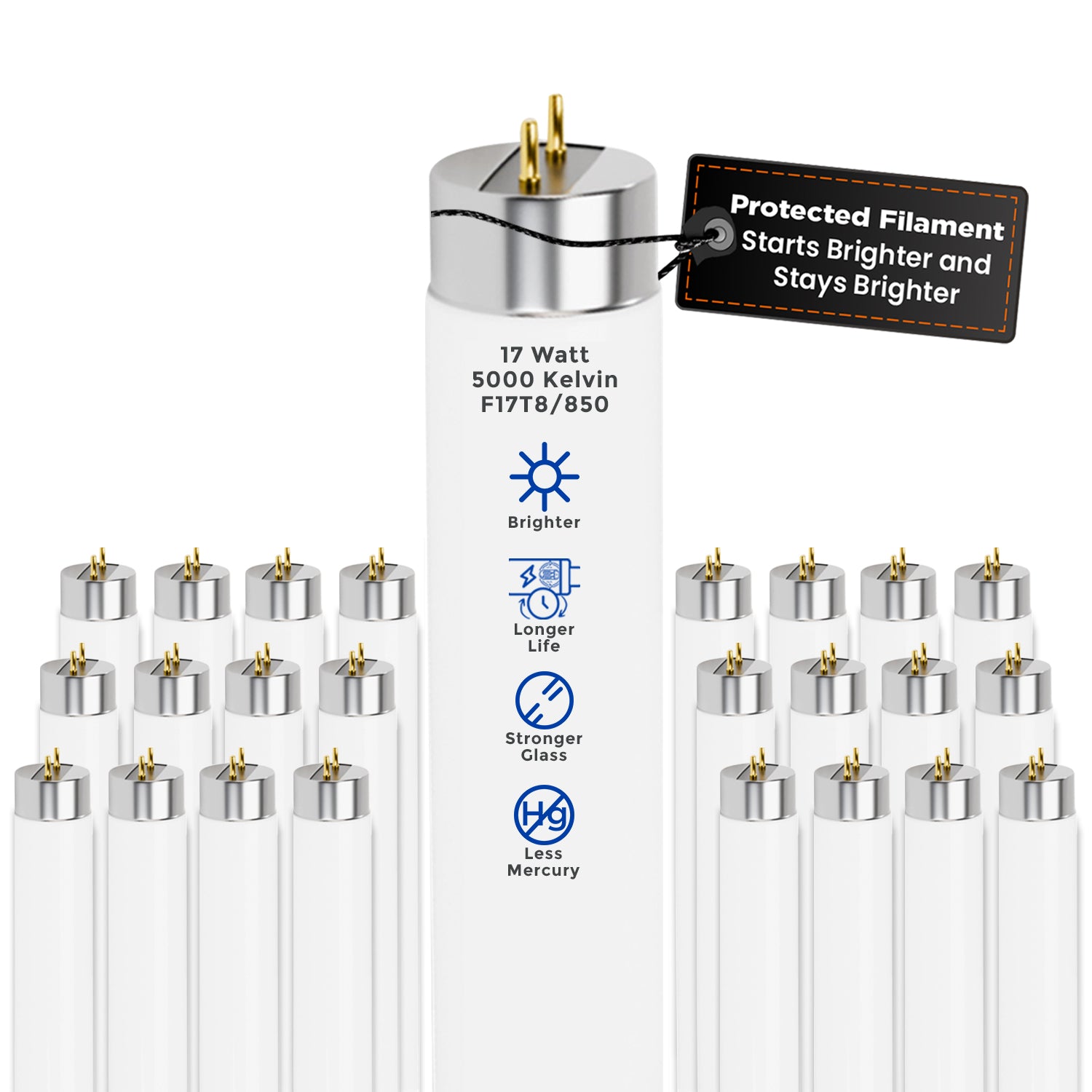24 inch fluorescent grow light bulb F17T8/850 - 17 Watt 24 Inch T8 Fluorescent Light Bulb - 5000K Pure White - 1400 Lumen