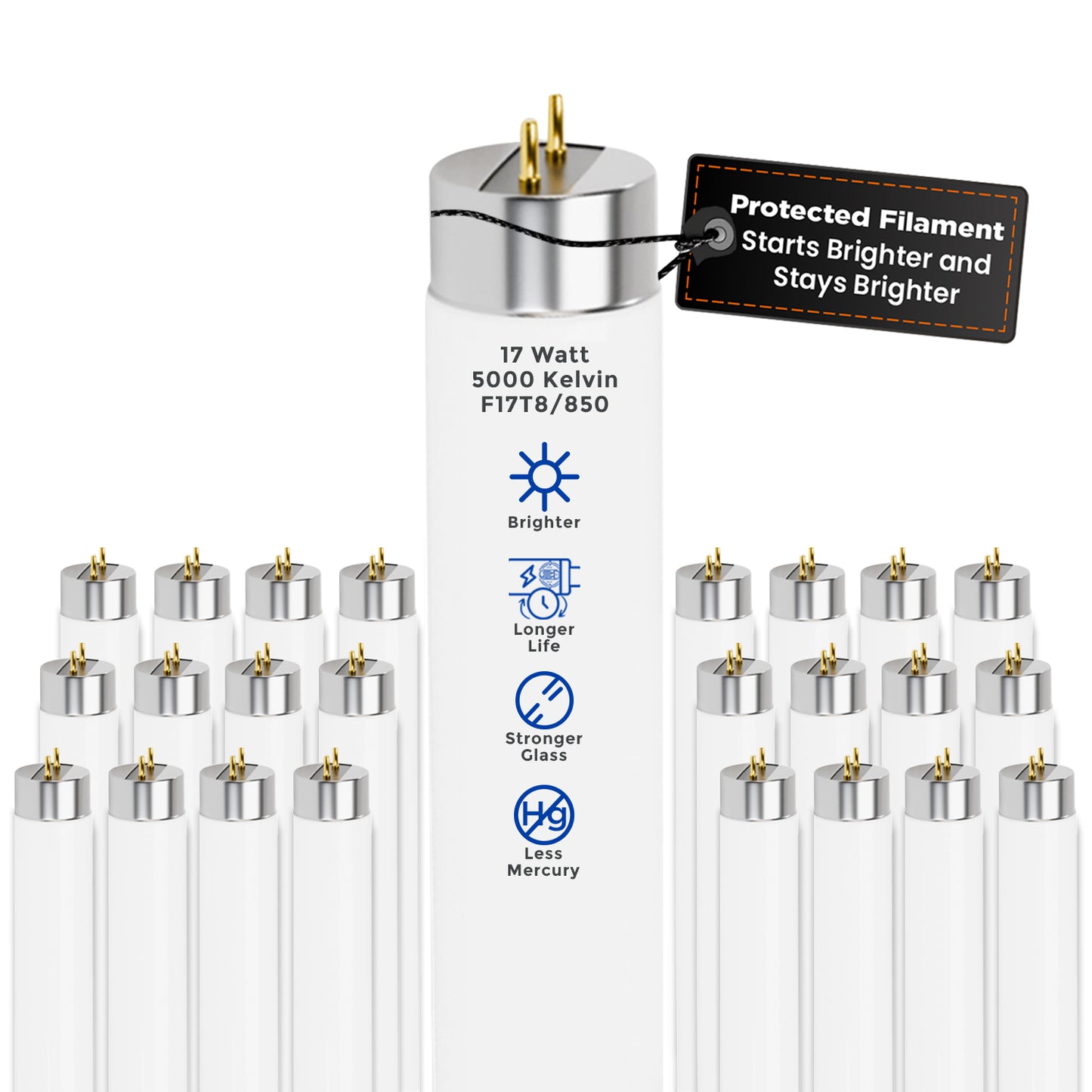 F17T8/850 T8 Fluorescent Light Bulb – 17W 5000K Daylight 24-inch Linear Tube