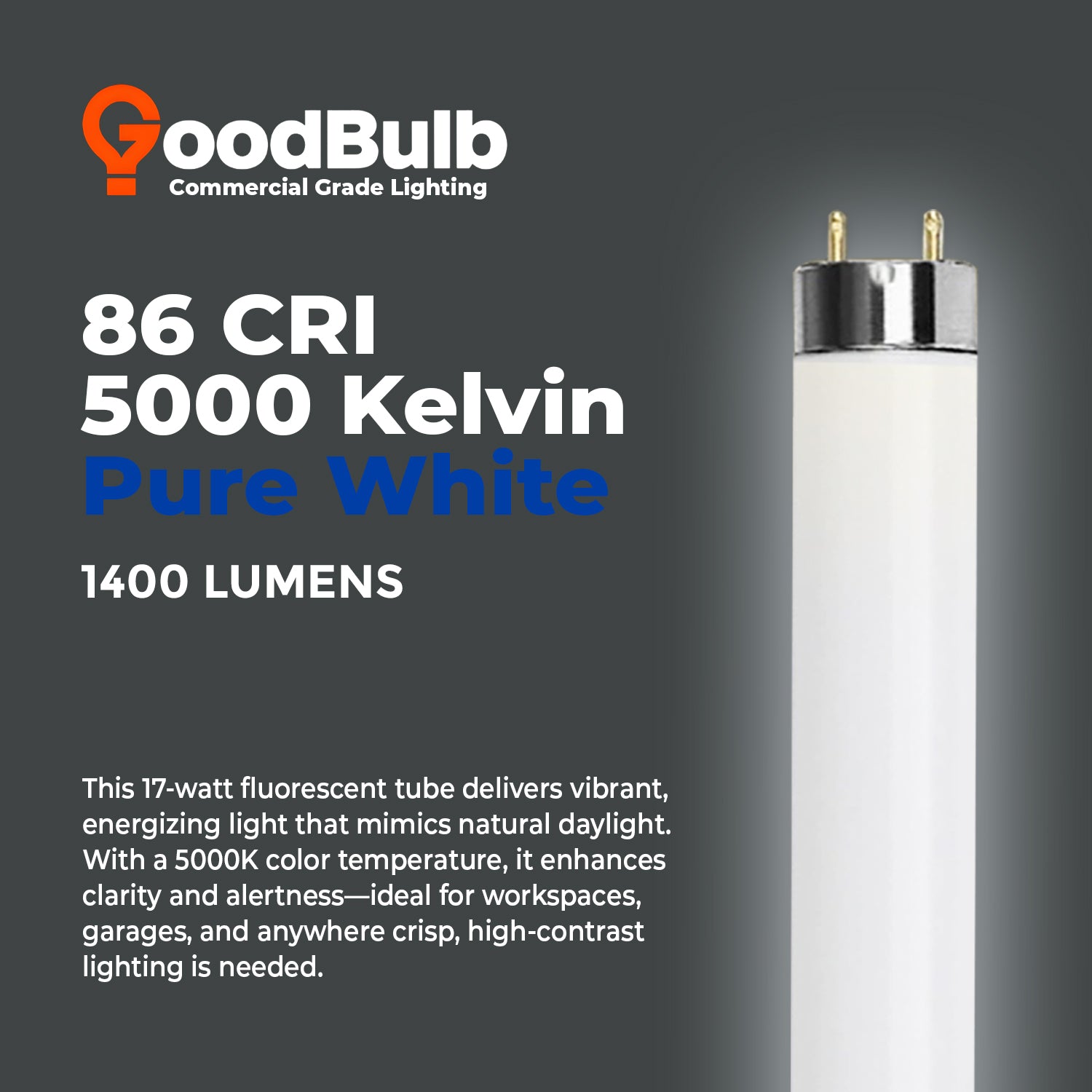 24 inch fluorescent grow light bulb F17T8/850 - 17 Watt 24 Inch T8 Fluorescent Light Bulb - 5000K Pure White - 1400 Lumen