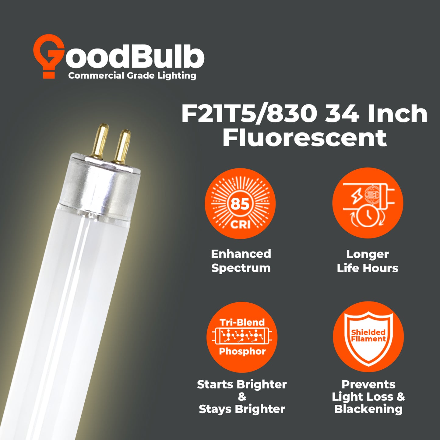 Energy-efficient F21T5/830 T5 fluorescent bulb – 21W 3000K warm white lighting for offices, retail, and kitchens