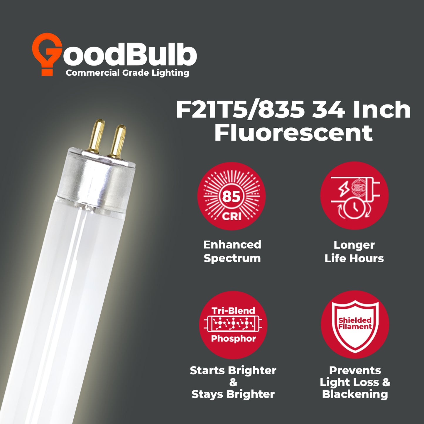 Energy-efficient F21T5/835 T5 fluorescent bulb – 21W 3500K neutral white lighting for offices, schools, and retail spaces