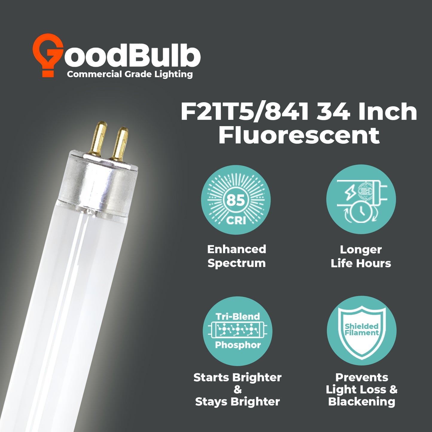 Energy-saving F21T5/841 T5 fluorescent lamp – 21W 4100K cool white light for offices, classrooms, and retail spaces