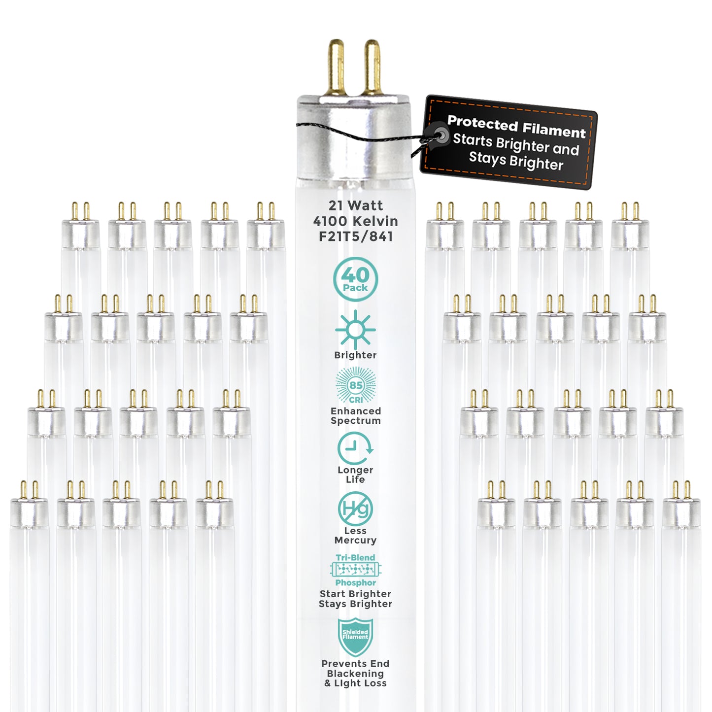F21T5/841 T5 Fluorescent Light Bulb – 21W 4100K Cool White 34-inch Linear Tube