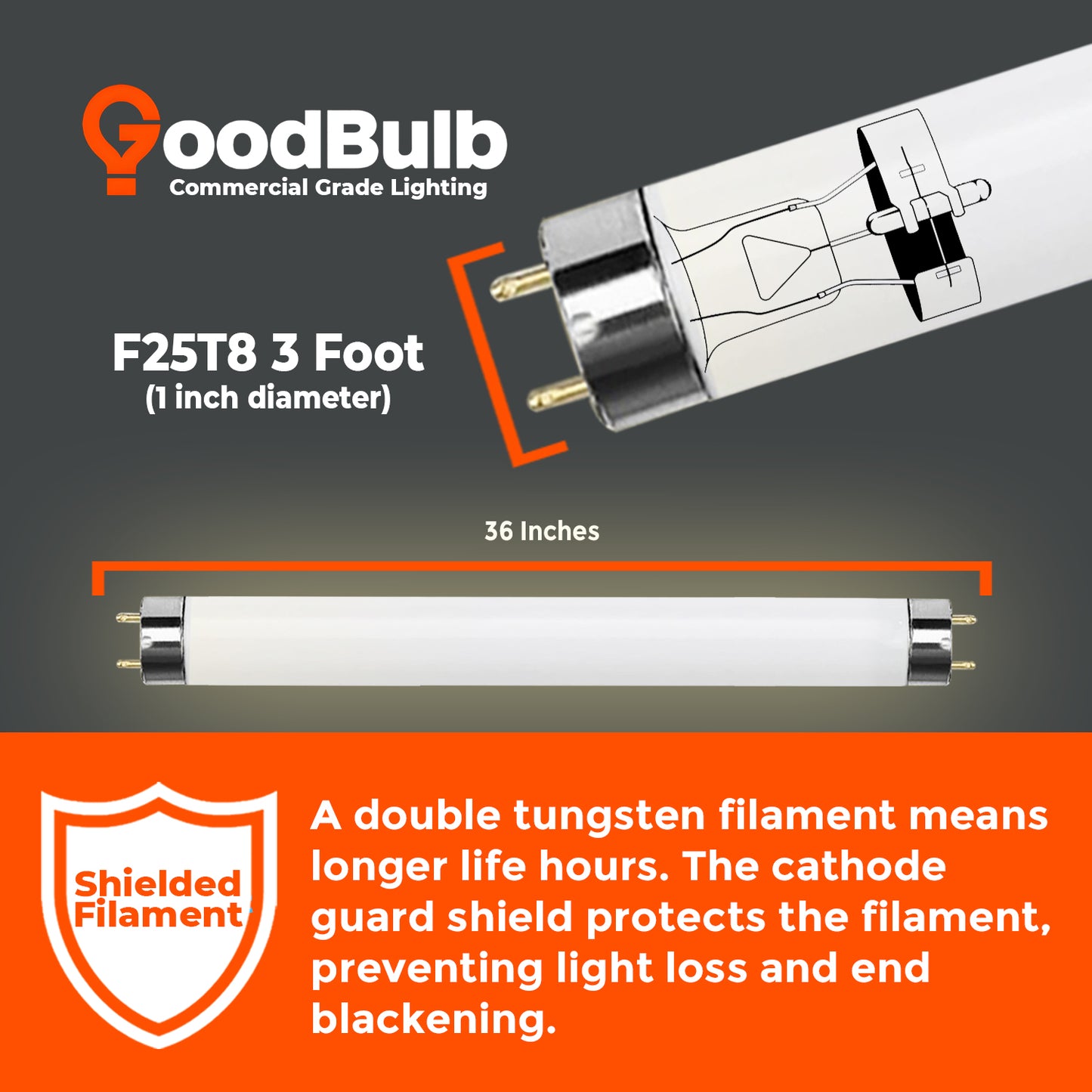 F25T8/830 T8 fluorescent tube dimensions – 25 watt, 36-inch linear lamp size guide