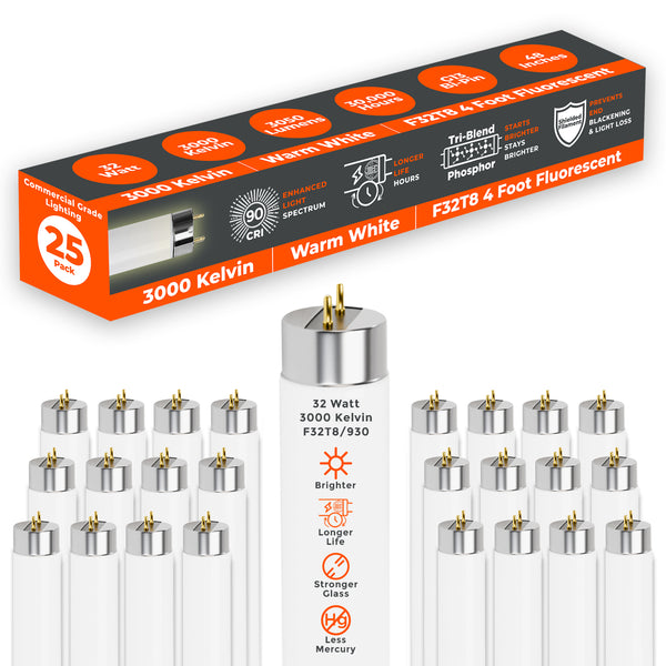 イットリウムフローライトポイント2本セットNo.389 F32T8/930 - 32 Watt 48 Inch T8 Fluorescent Light Bulb - 3000K Warm