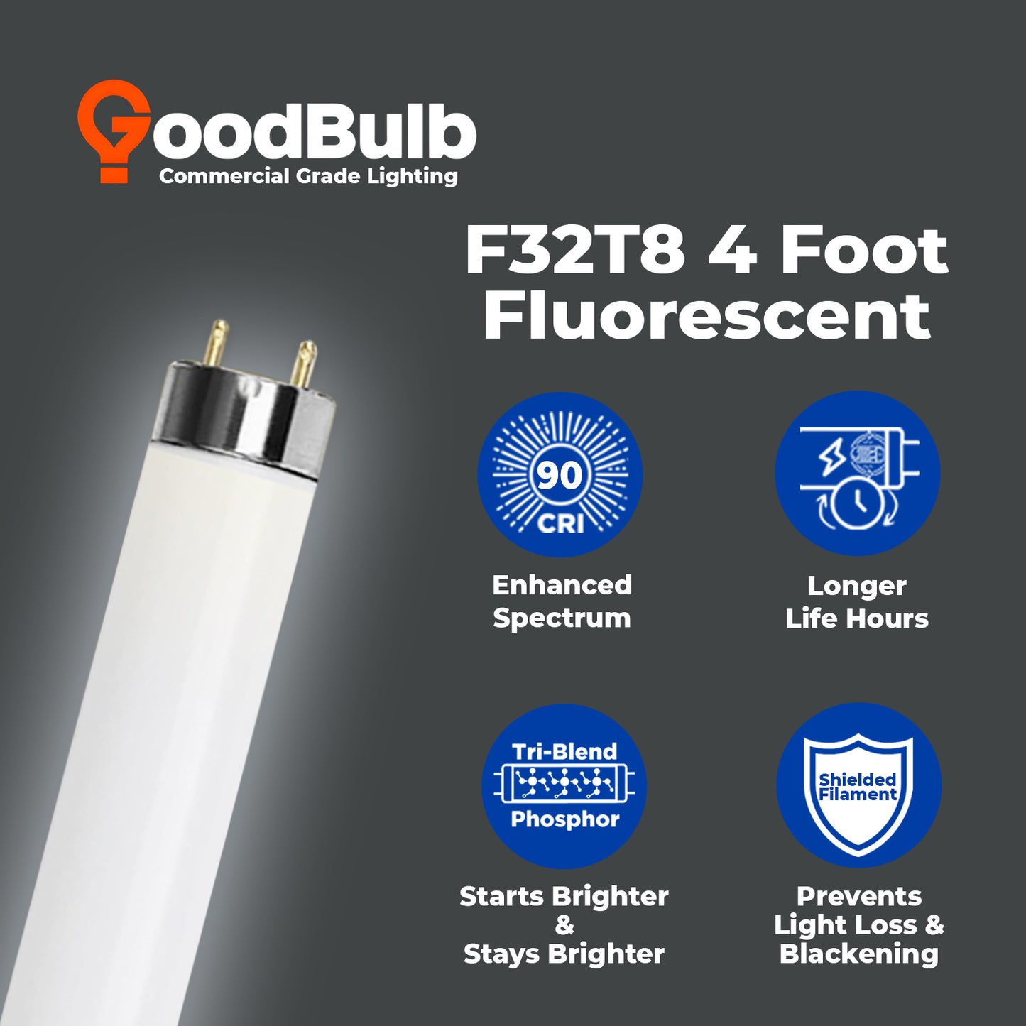 Energy-efficient F32T8/950 T8 fluorescent lamp with bright 5000K daylight color, long life and eco-friendly design
