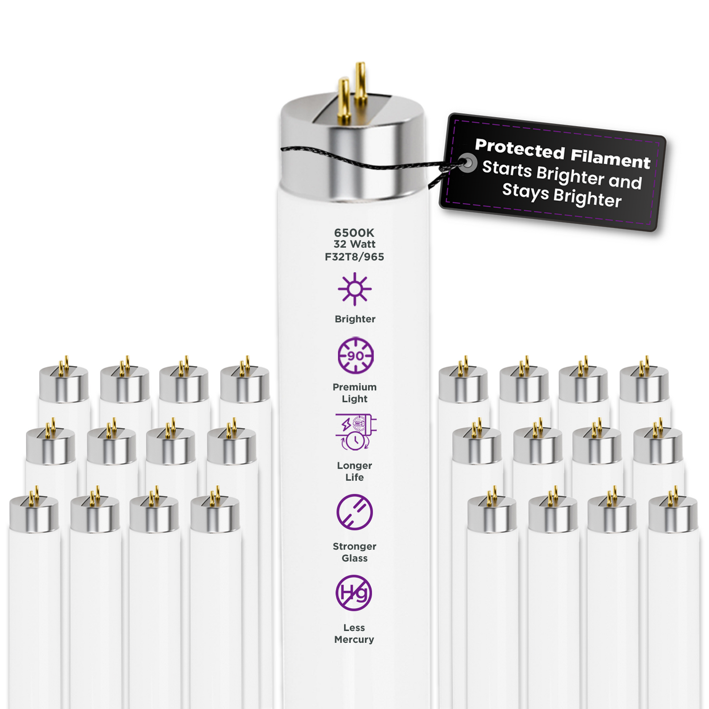 F32T8/965 - 32 Watt 48 Inch T8 Fluorescent Light Bulb - 6500K Full Spectrum - 3050 Lumens - 24,000 Hours