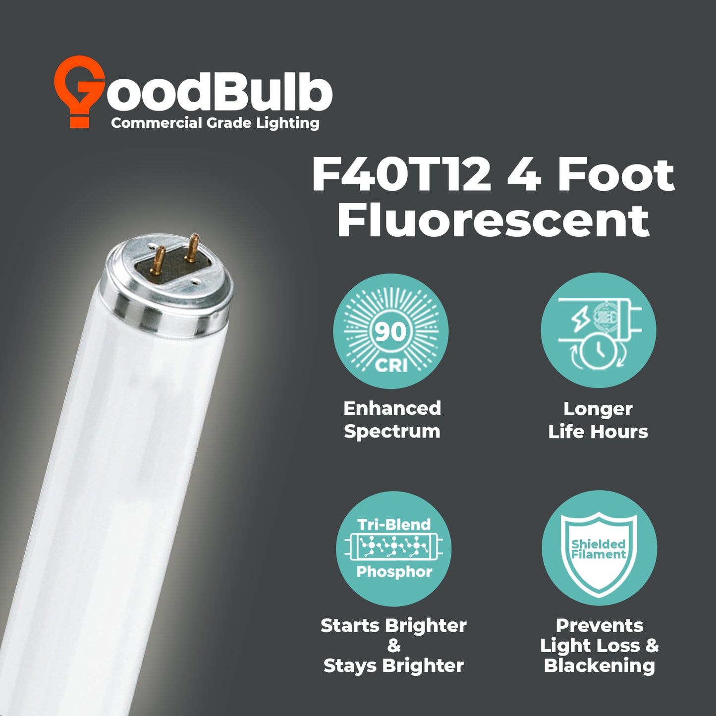 Energy-efficient F40T12/941 T12 fluorescent tube with 4100K cool white light, long life and eco-friendly performance