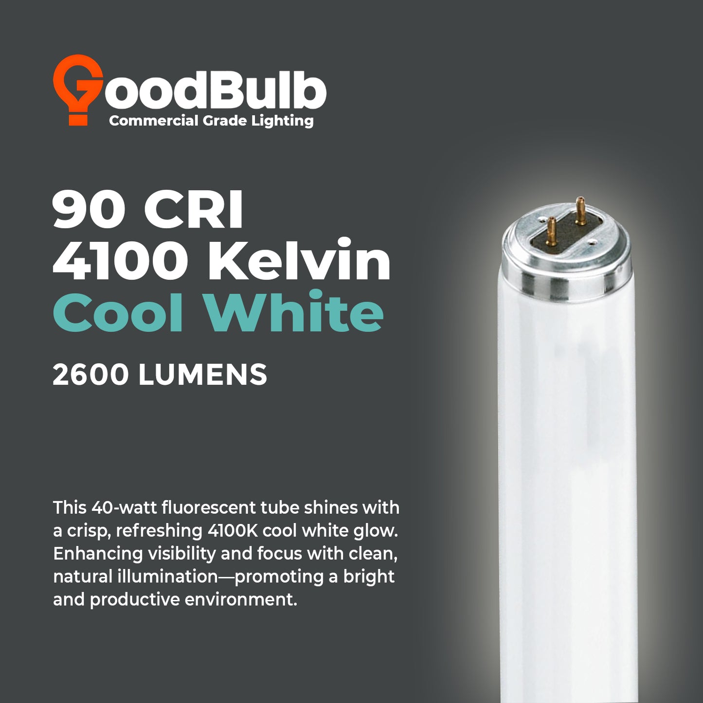 4100K cool white color temperature – F40T12/941 linear T12 fluorescent tube lighting